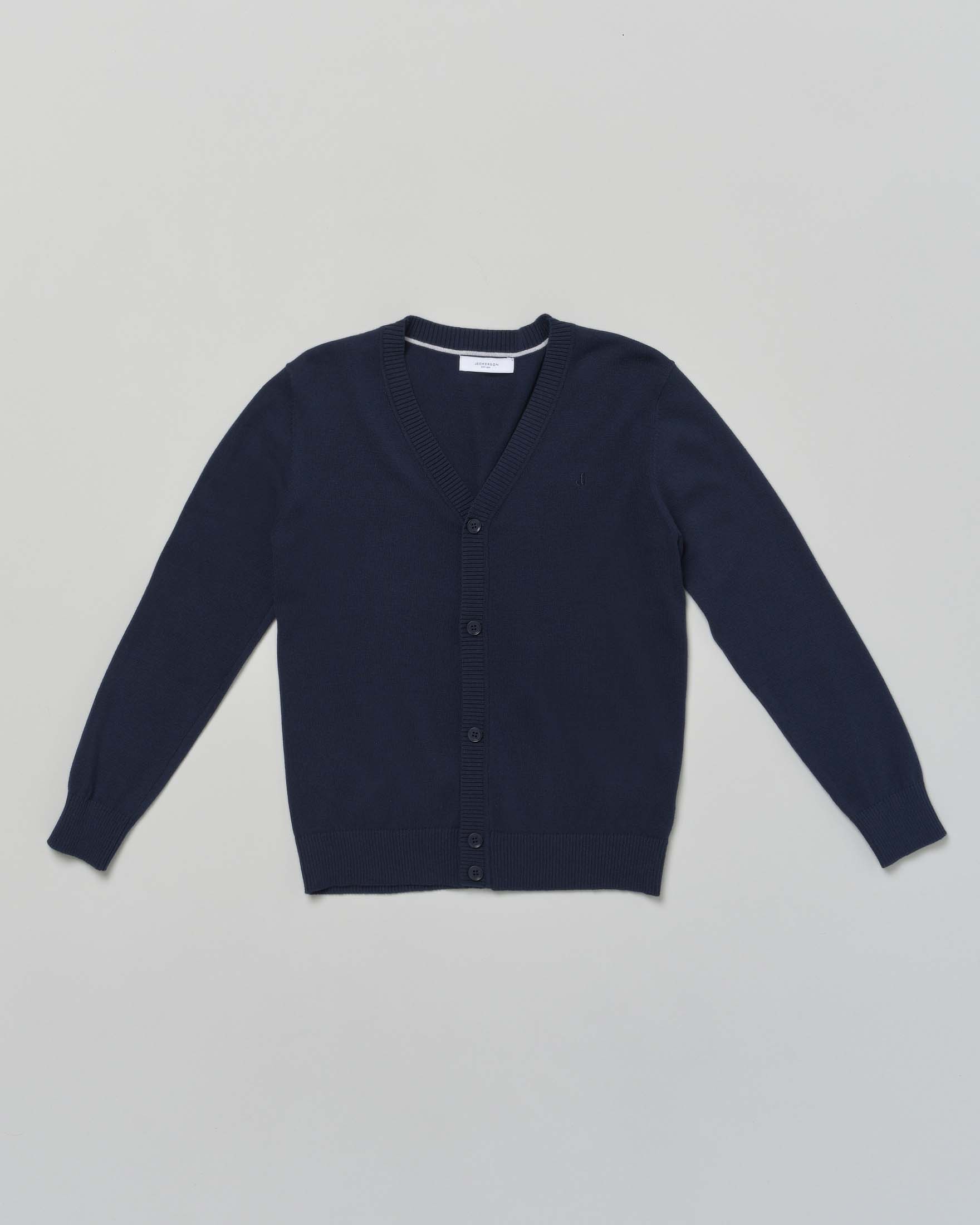 Cardigan blu Jackerson con scollo a V e toppe grigie
