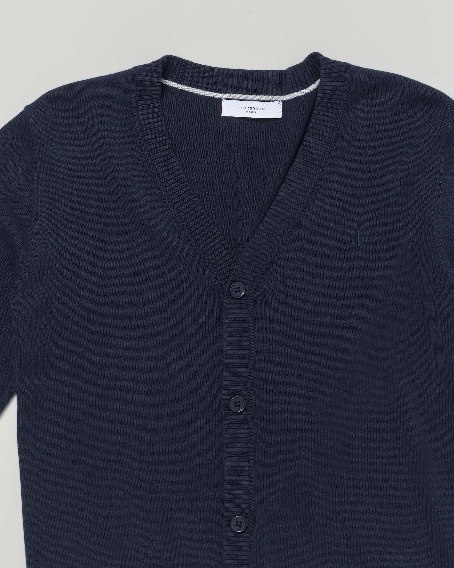 Cardigan blu Jackerson con scollo a V e toppe grigie image