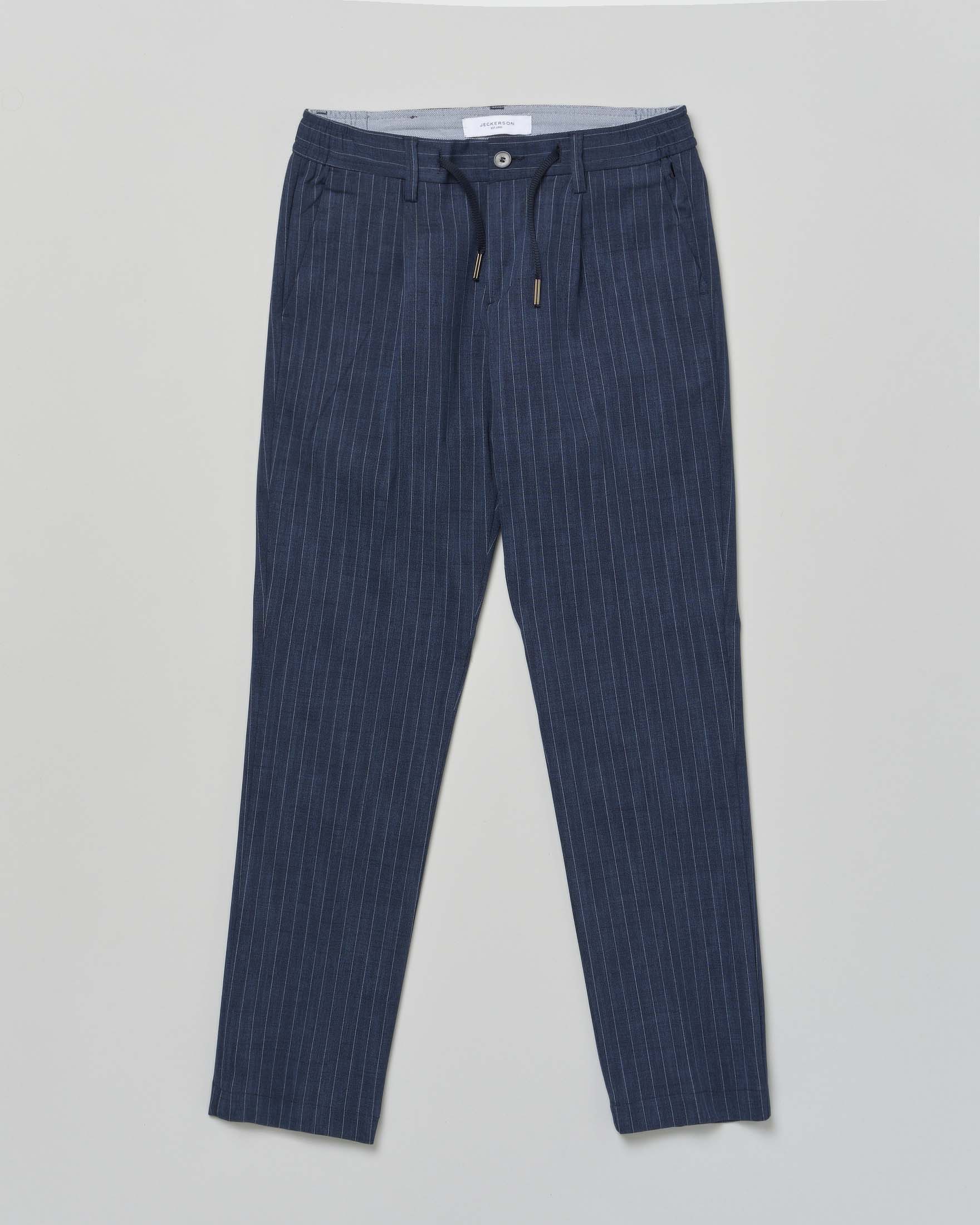 Pantalone Jeckerson blu gessato in misto cotone con coulisse