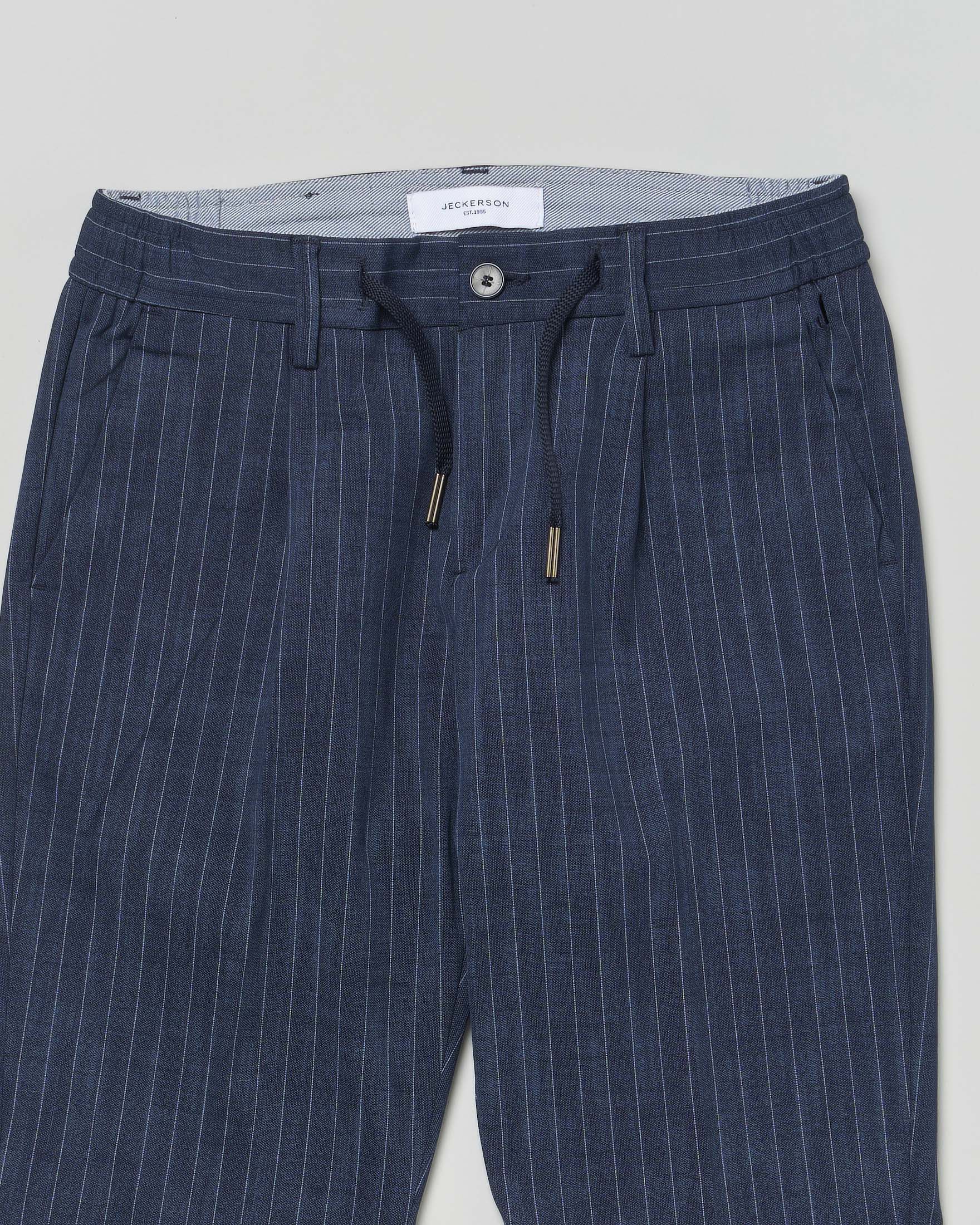 Pantalone Jeckerson blu gessato in misto cotone con coulisse image