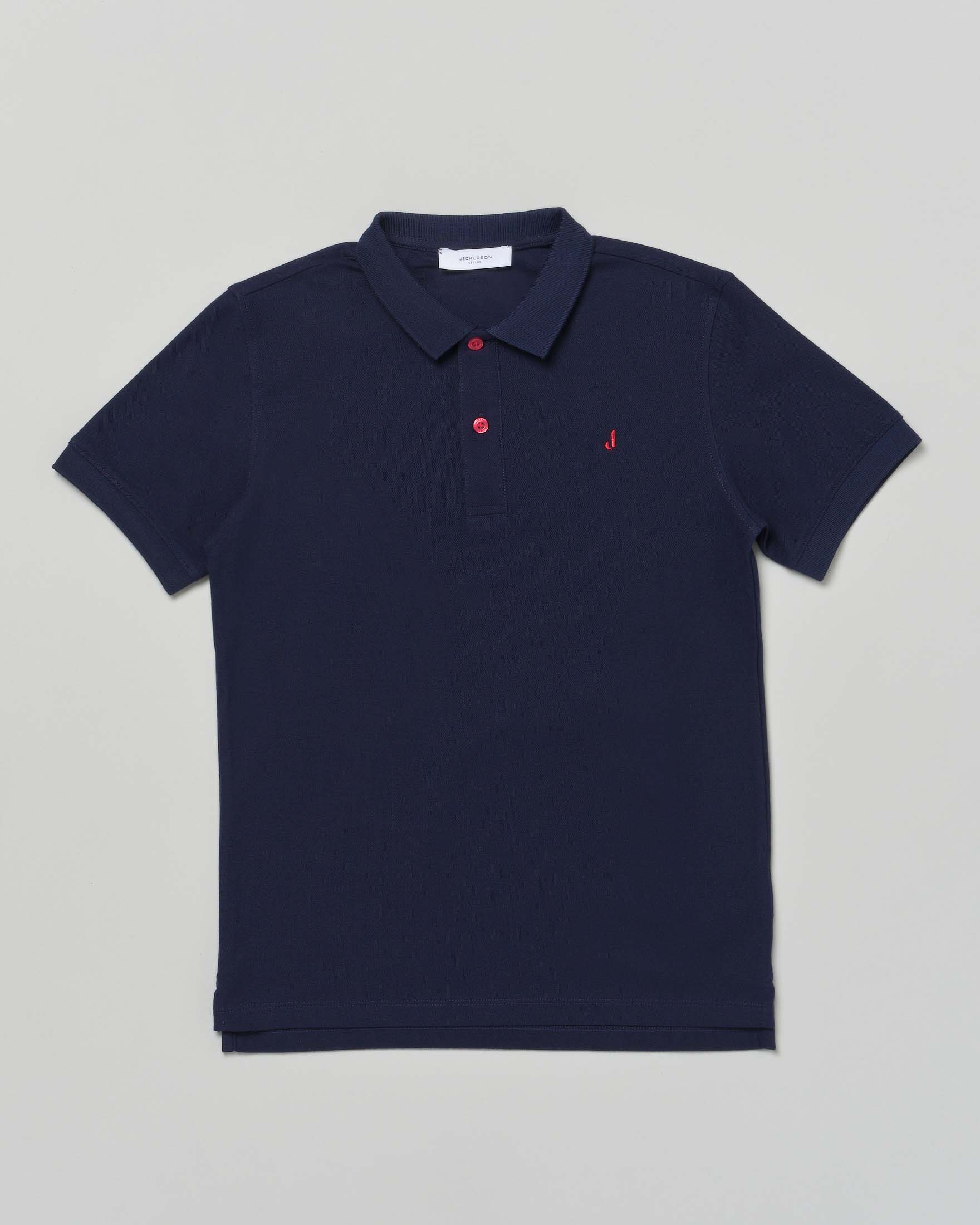 Polo blu Jackerson con dettagli rossi e maniche corte
