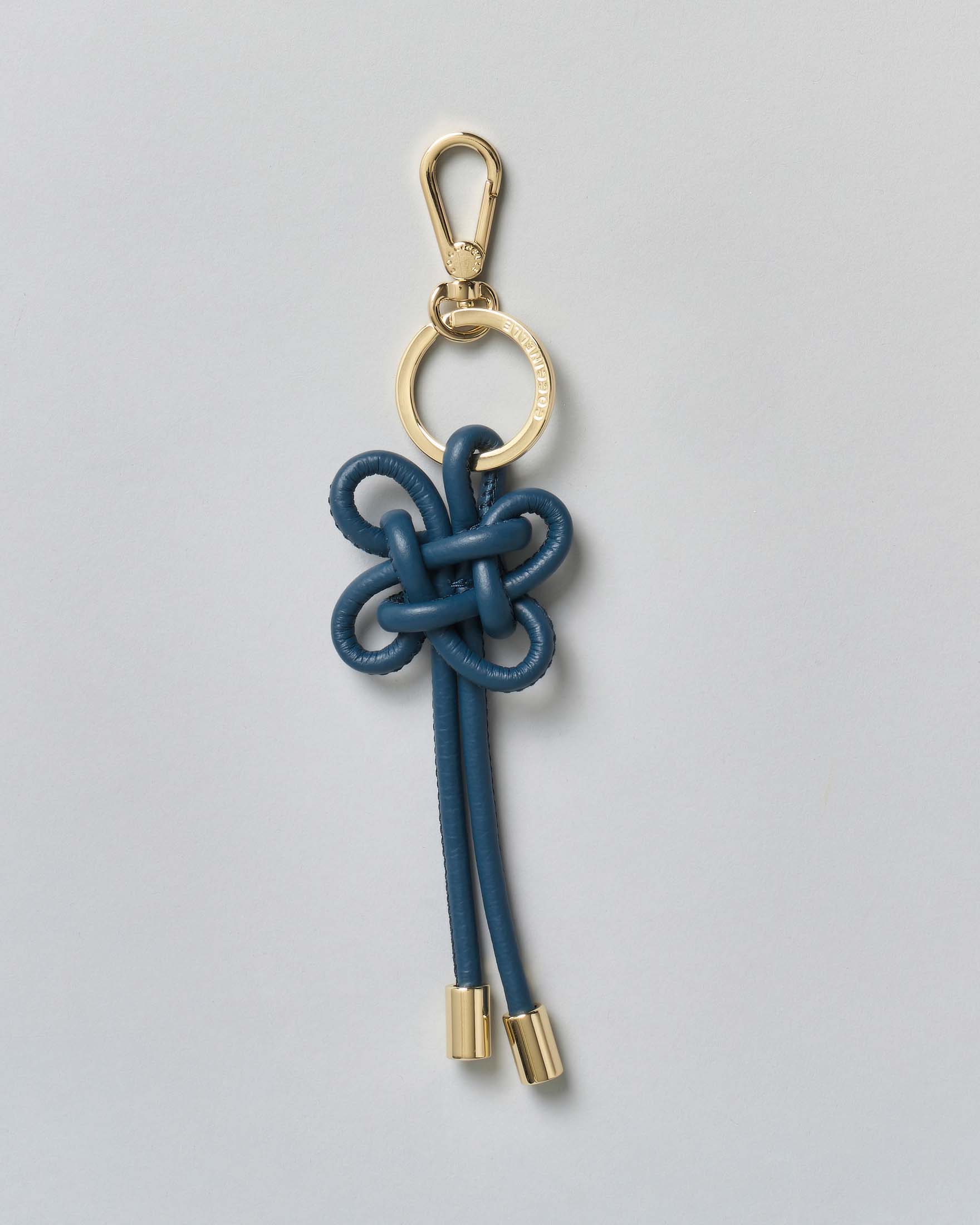 Portachiavi con nodi Coccinelle in pelle color ottanio con anello e moschettone dorati