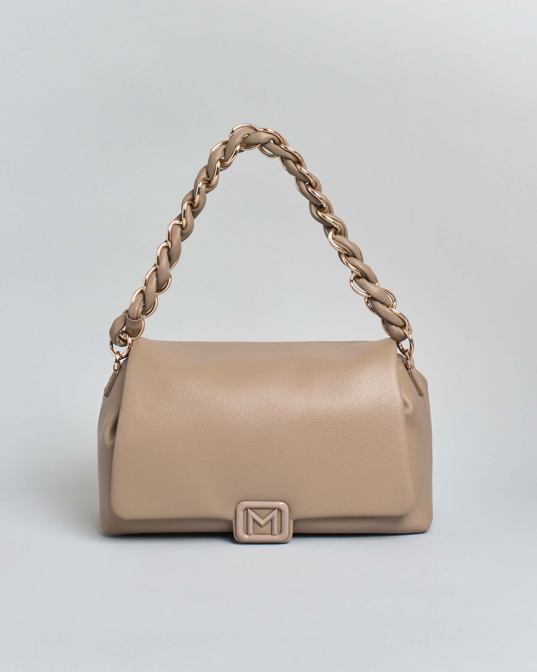 Borsa a mano Le Muse media khaki con manico intrecciato e chiusura a patta con logo