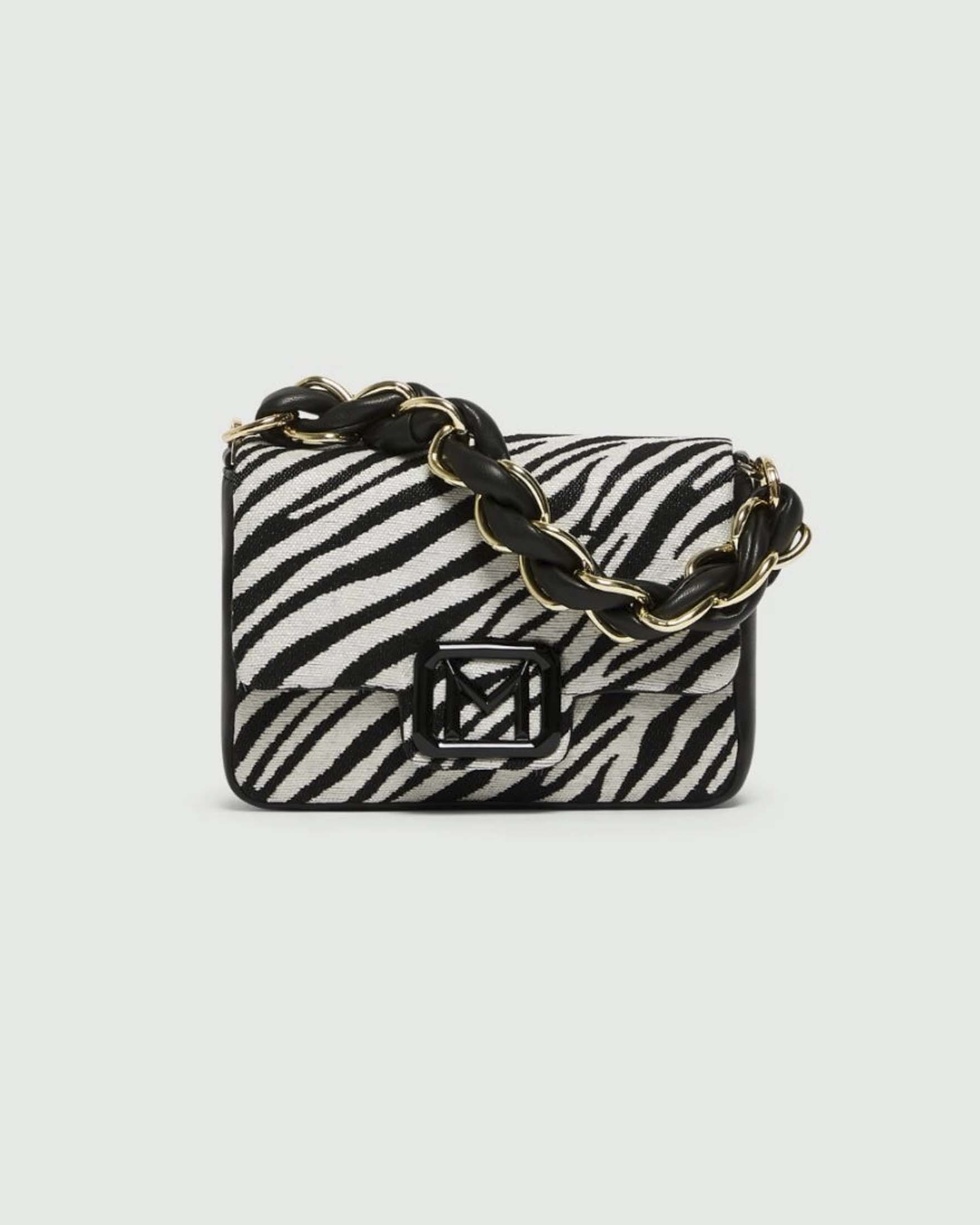 Borsa a mano Le Muse piccola in jacquard zebrato con chiusura a patta e placca logata
