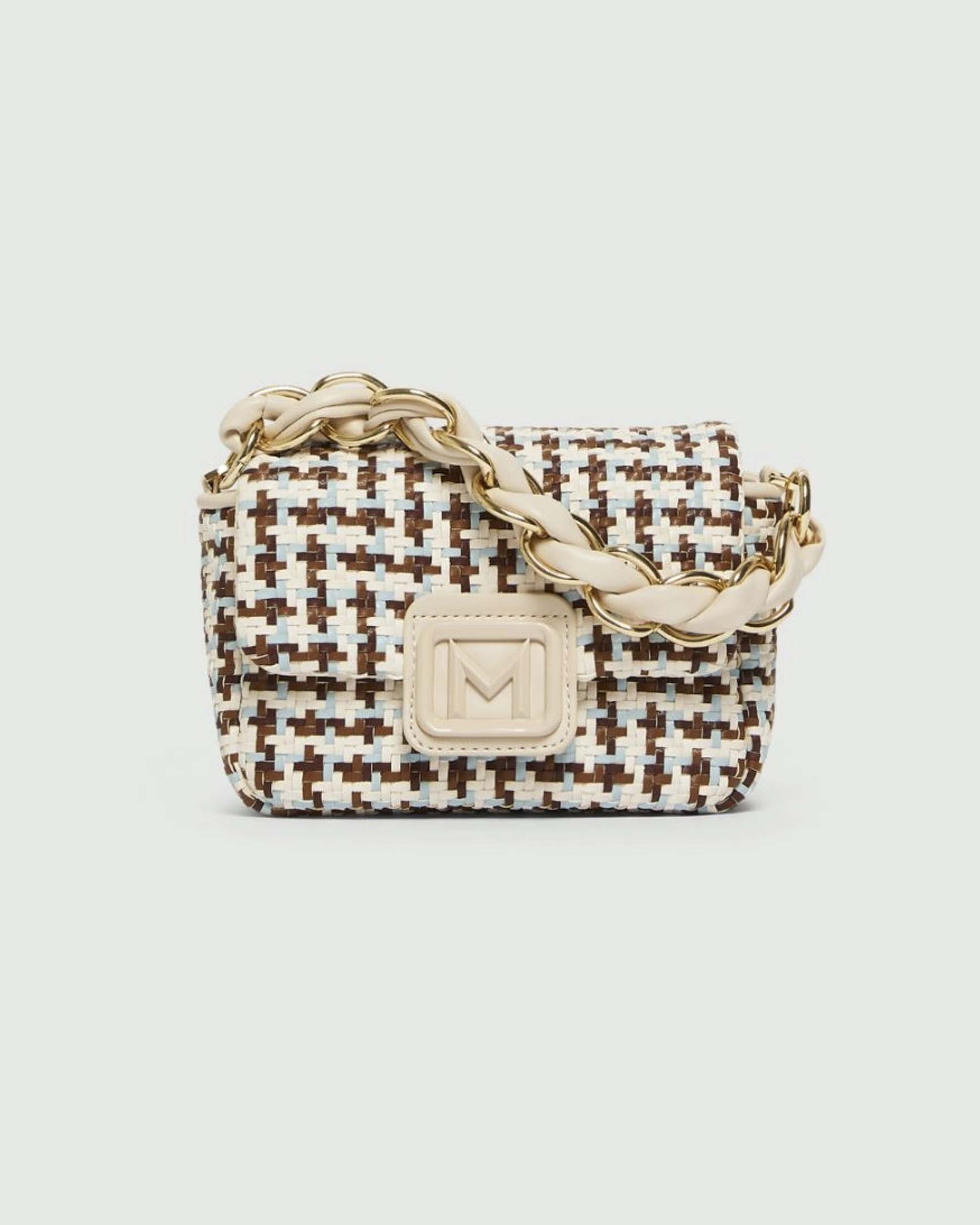 Borsa a mano Le Muse piccola intrecciata multicolor con chiusura a patta e placca logata