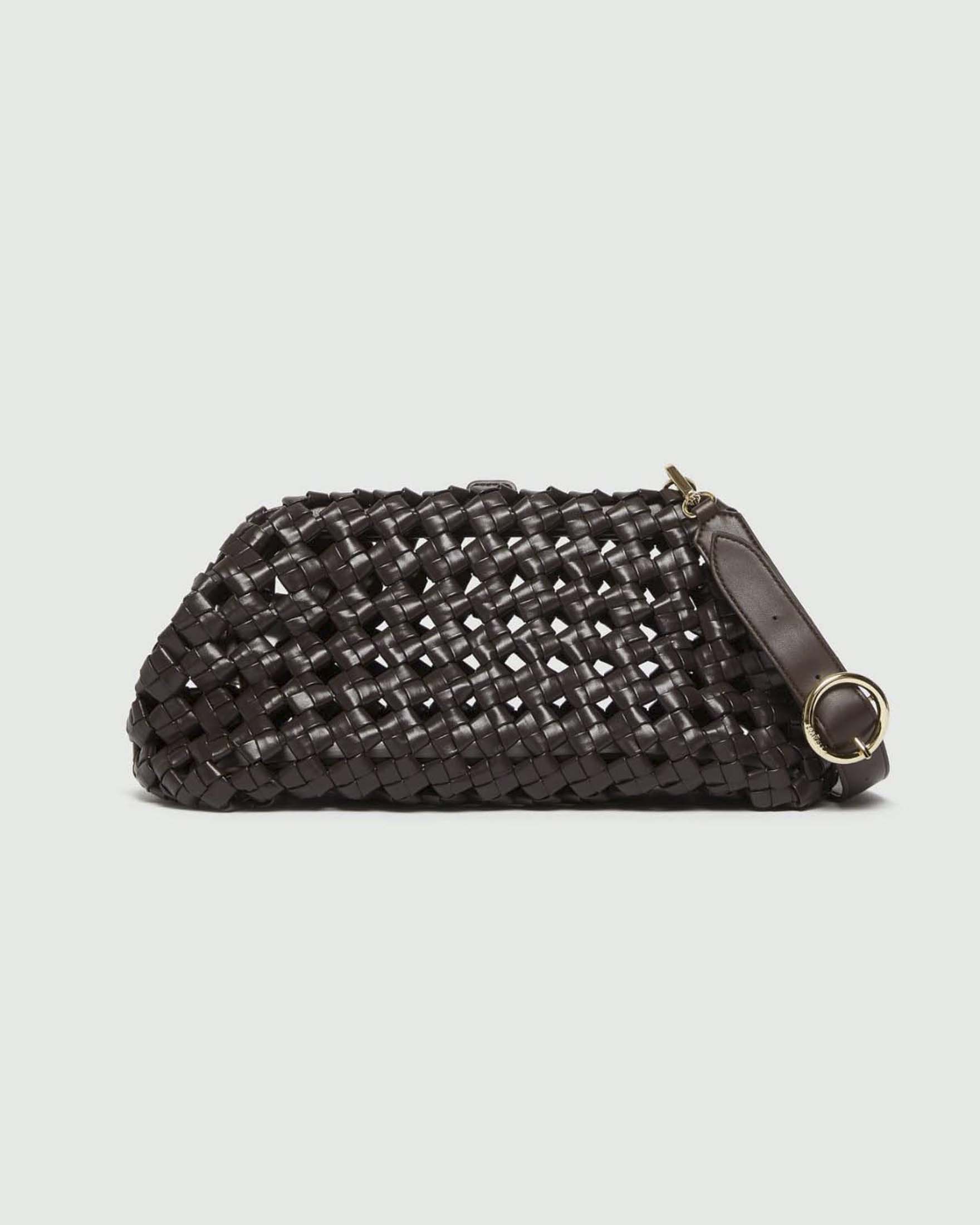 Pochette morbida testa di moro intrecciata con chiusura a magnete e tracolla regolabile