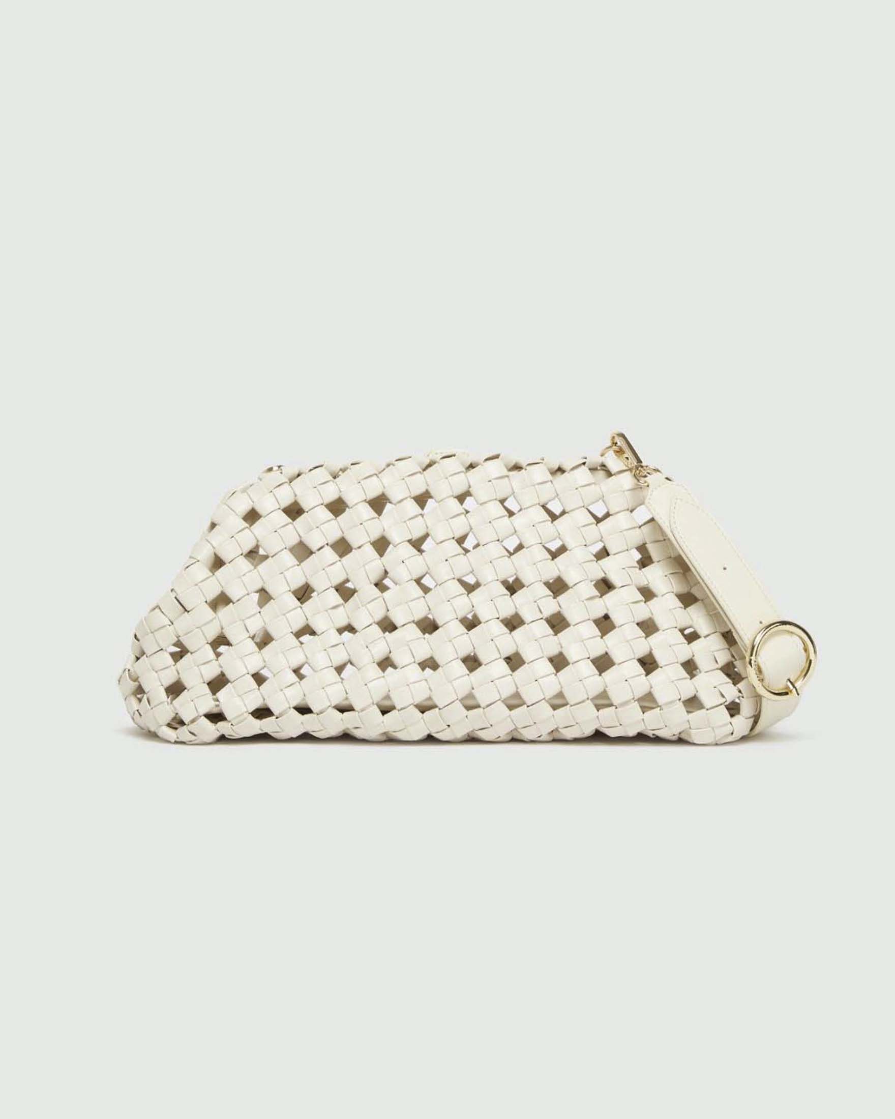 Pochette morbida Marella bianca intrecciata con chiusura a magnete e tracolla regolabile