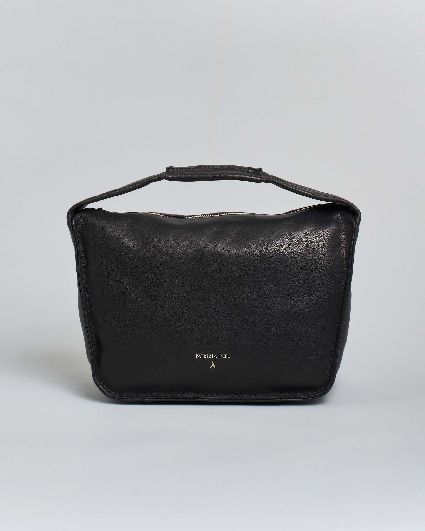 Borsa a spalla Contemporary Hobo media nera in pelle