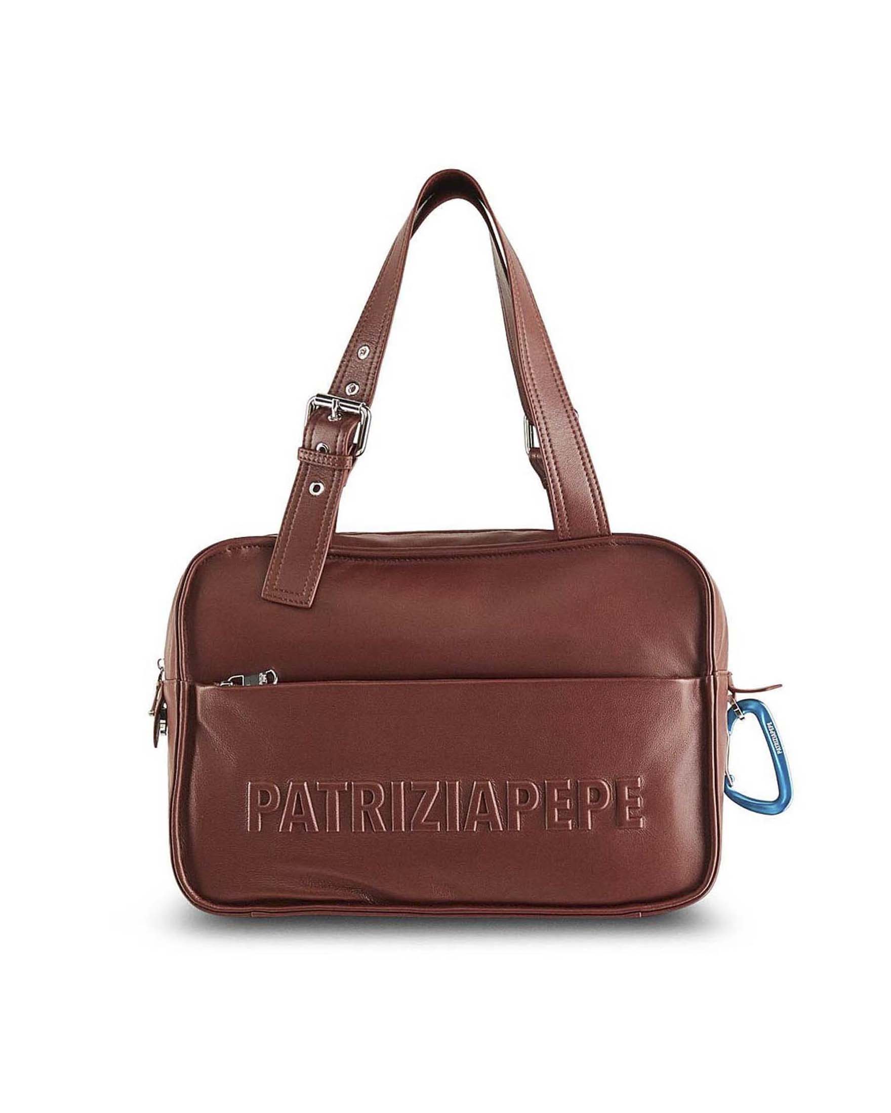 Borsa a spalla bordeaux (IM)PERFECTION a bauletto in pelle liscia con scritta logo a rilievo e manici regolabili