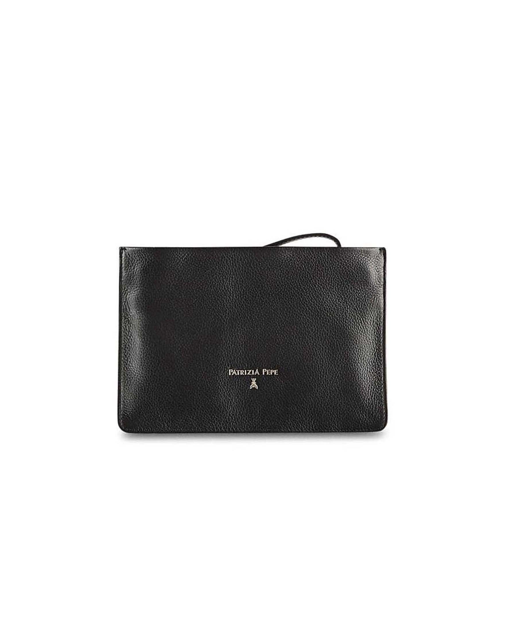 Mini pochette Patrizia Pepe nera con tracolla a catena dorata e logo