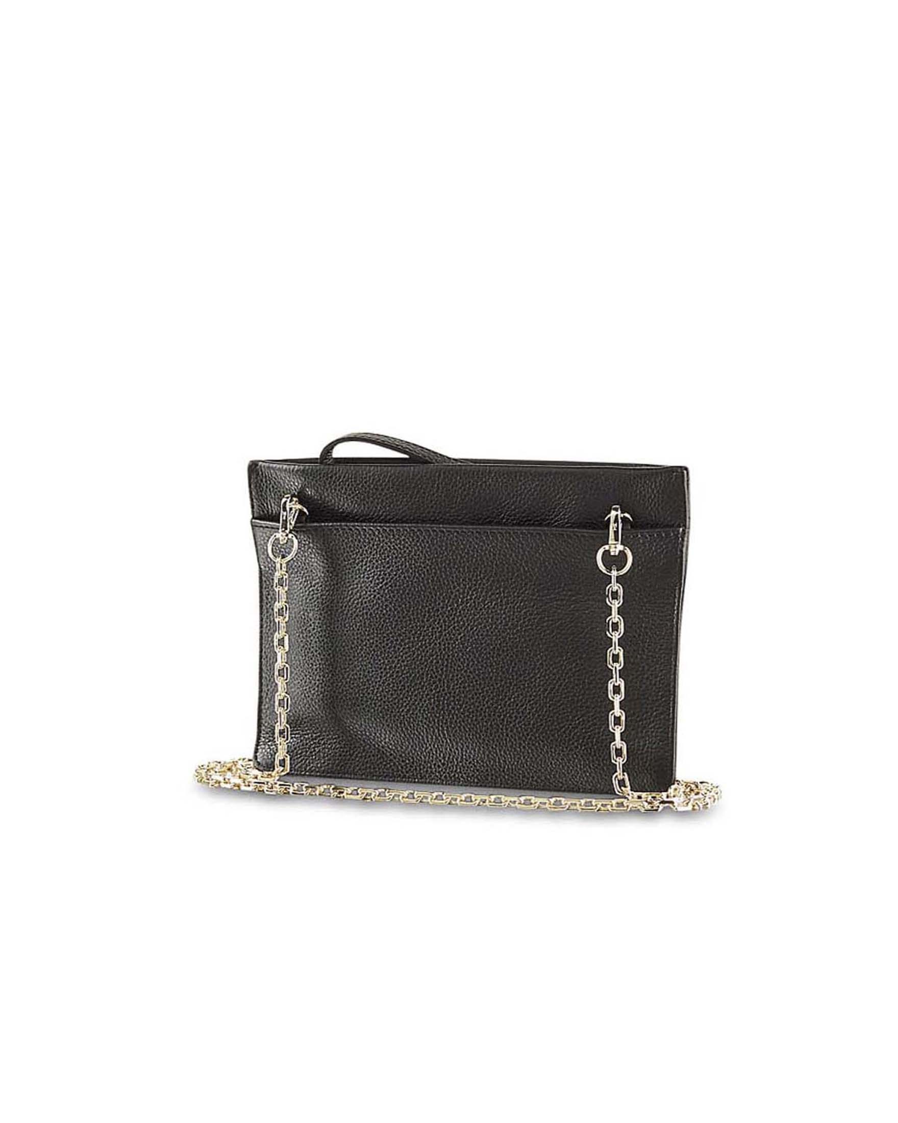 Mini pochette Patrizia Pepe nera con tracolla a catena dorata e logo image