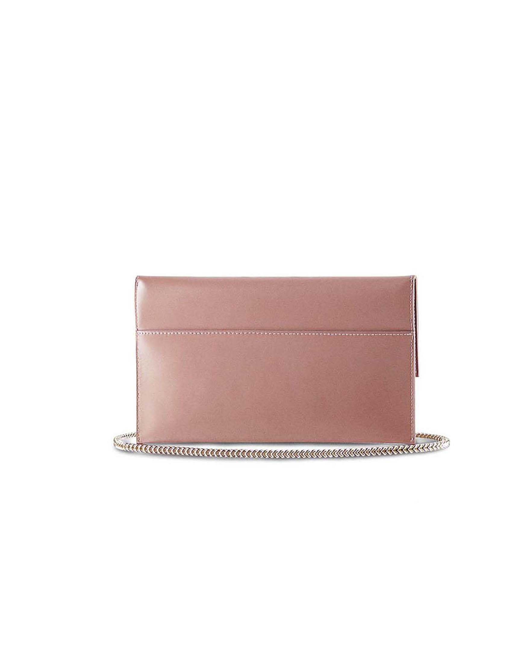 Pochette color terracotta Patrizia Pepe in pelle effetto laminata con tracolla a catena removibile e logo Fly argento image