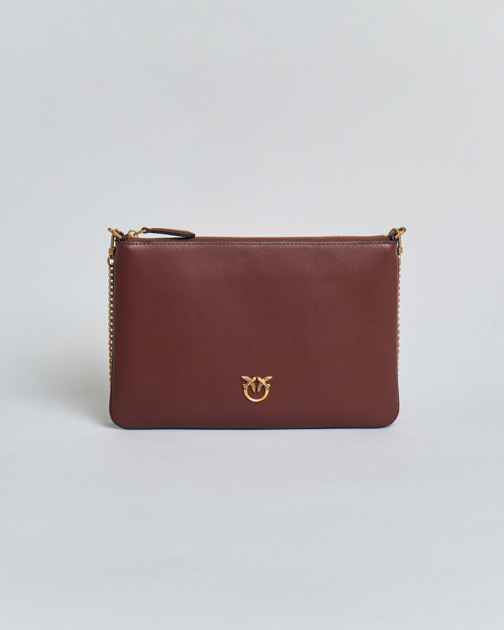 Borsa Flat Love Bag Pinko in pelle liscia bordeaux con tracolla removibile e logo dorato