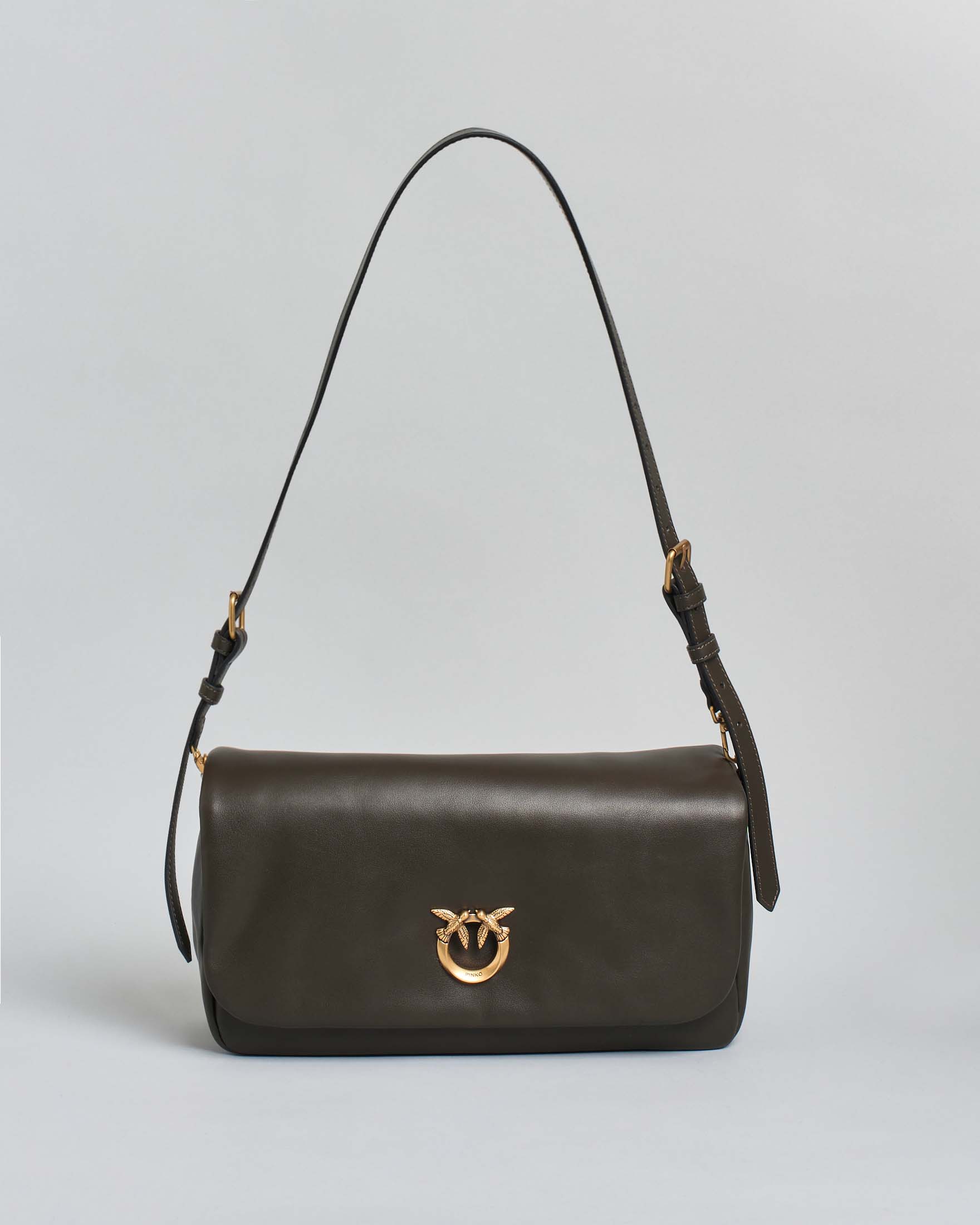 Borsa a tracolla media color fango Pinko Love Bag Click Soft Horizontal Handle in pelle