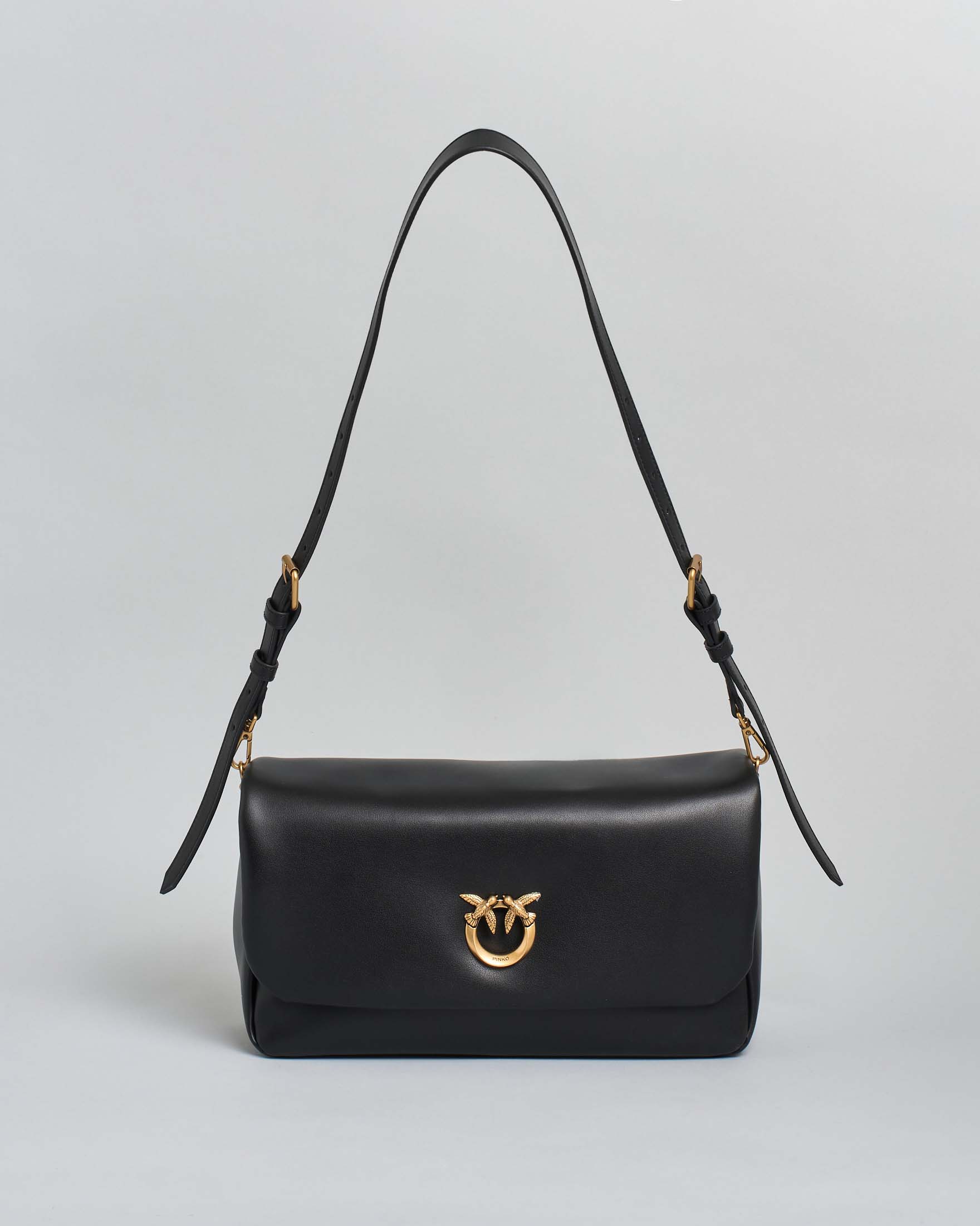 Borsa a tracolla media nera Pinko Love Bag Click Soft Horizontal Handle in pelle