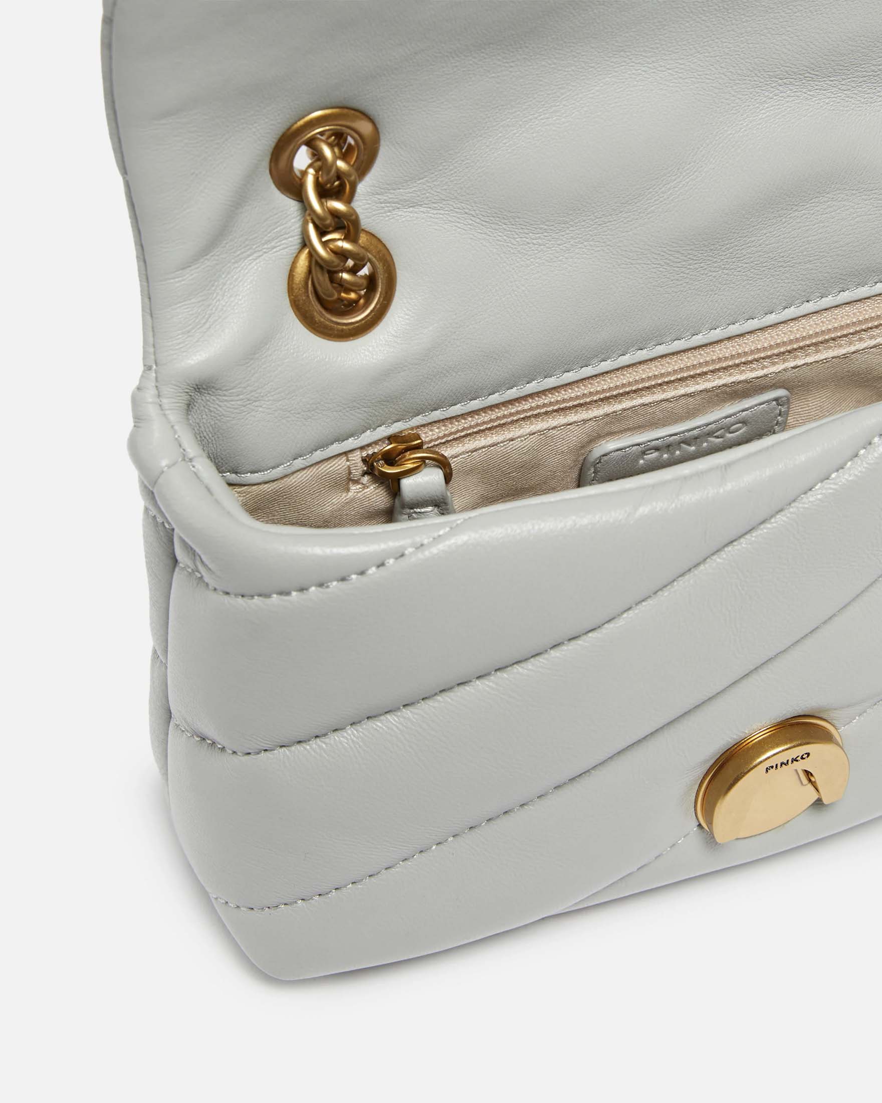 Borsa Baby Love Bag Puff Pinko in pelle color perla con fibbia Love Birds dorata e tracolla image