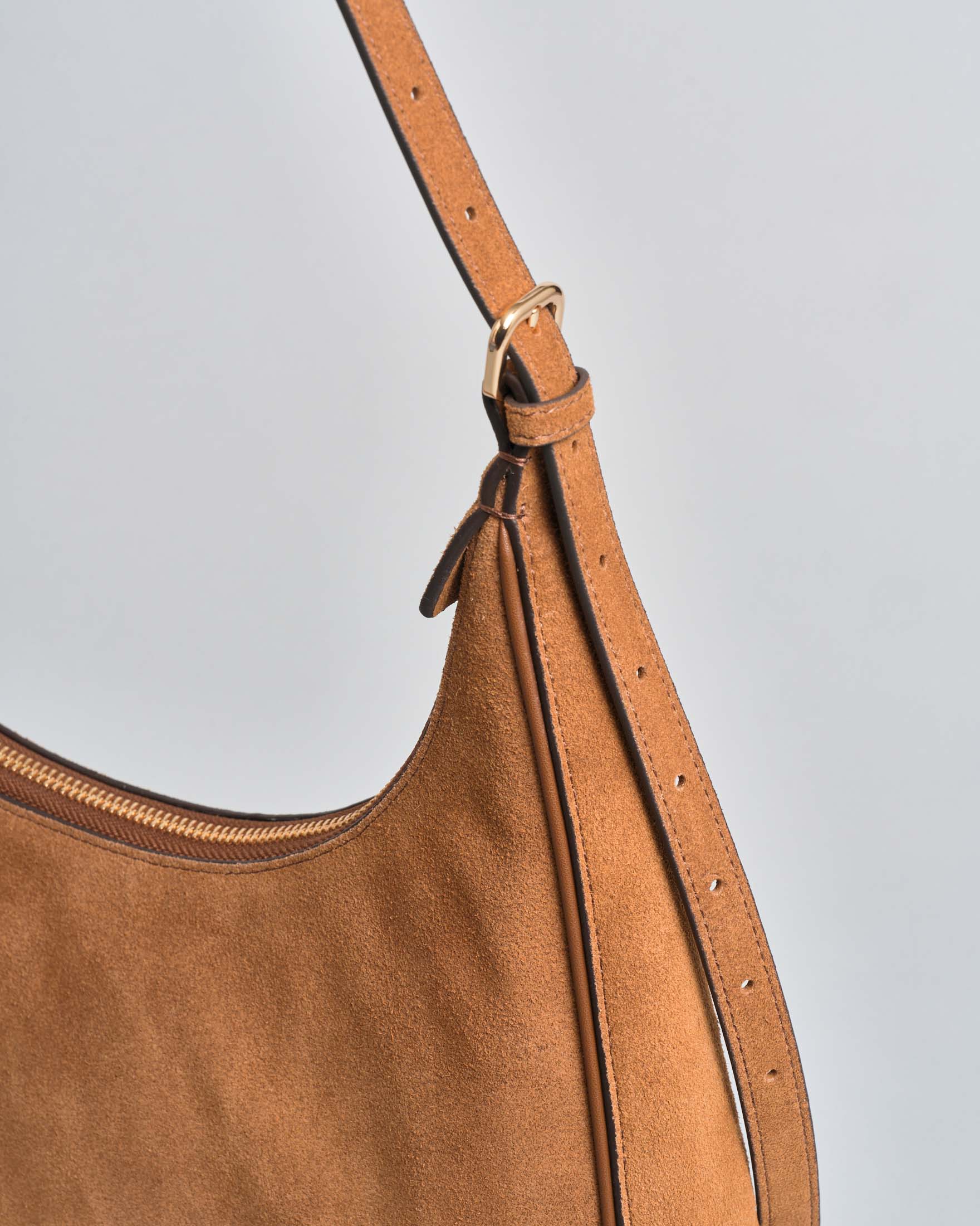 Borsa hobo media Love Bag One Pinko in suede color cuoio con logo Love Birds dorato image