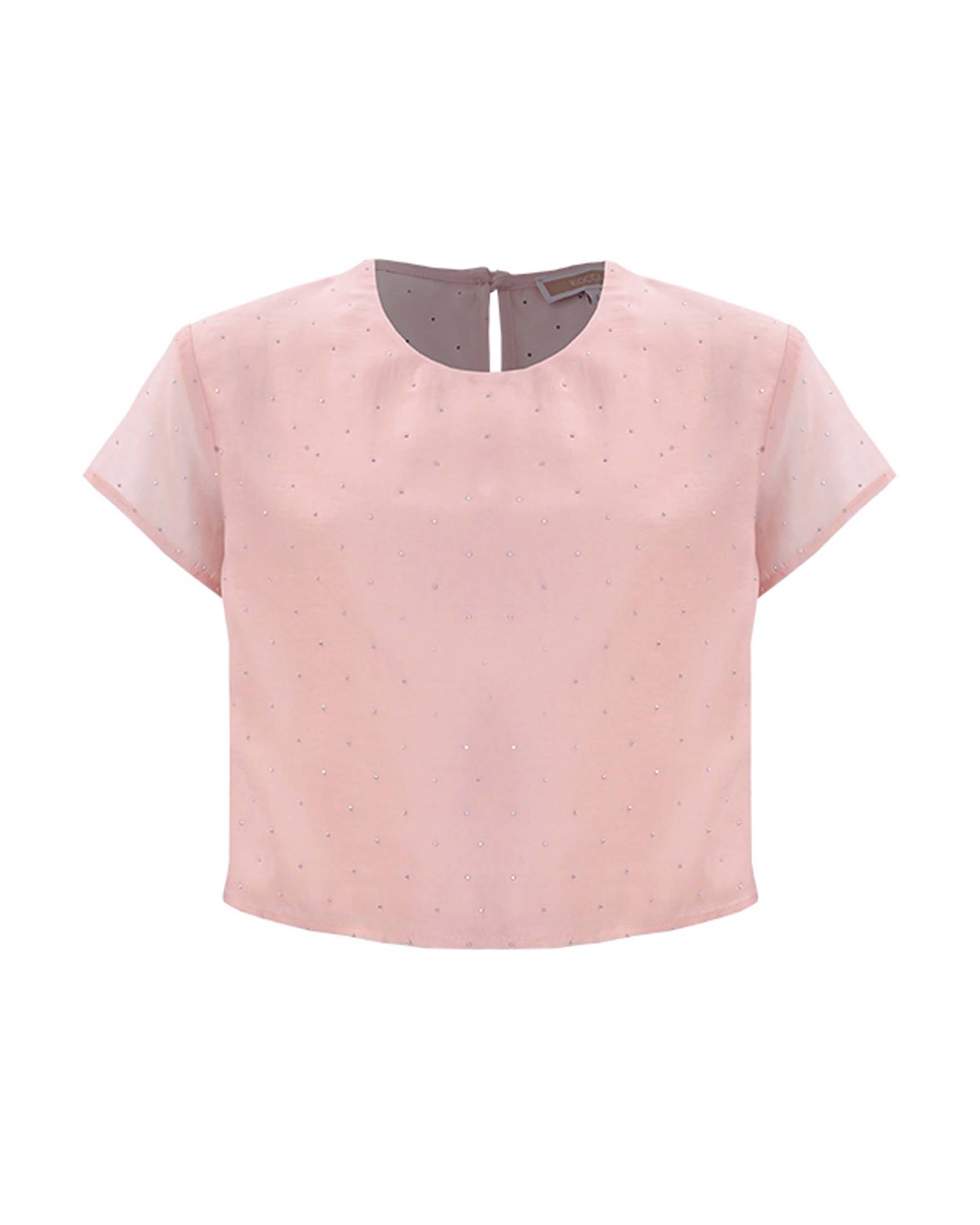 Camicetta Kocca in organza rosa cipria semitrasparente con strass