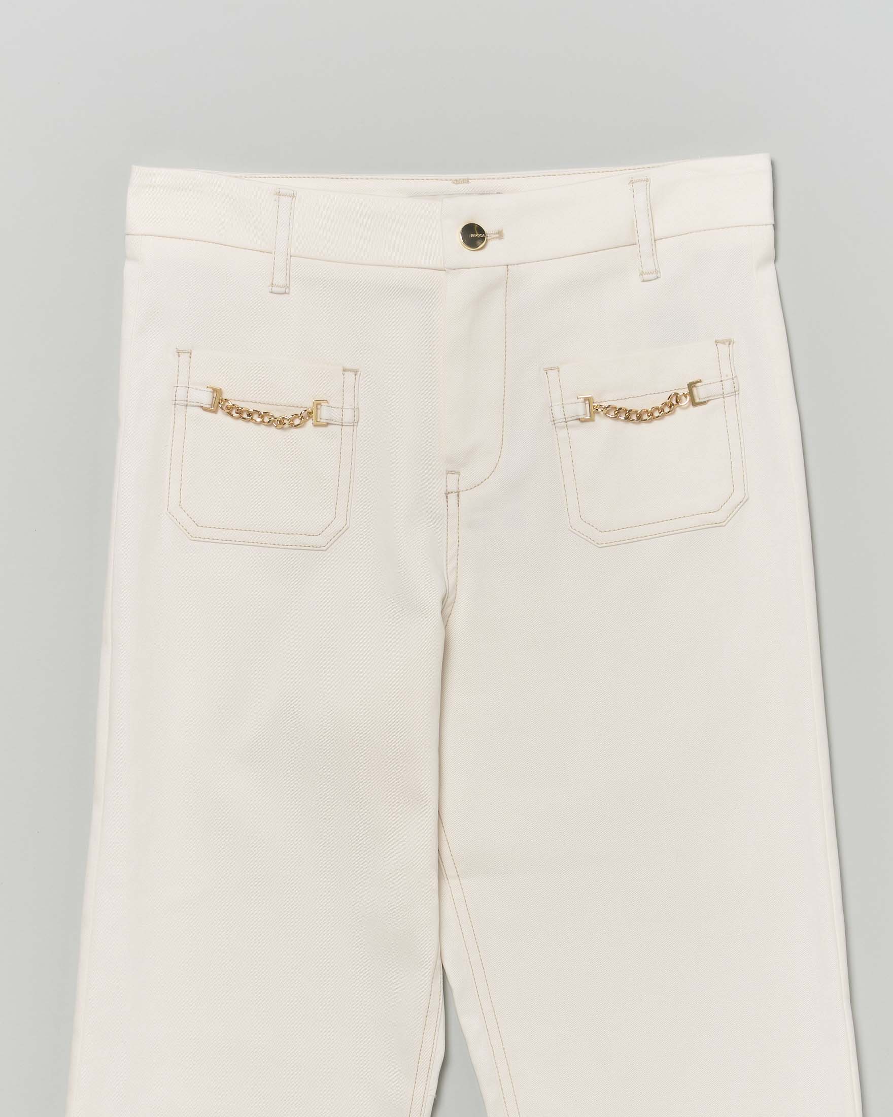 Pantalone flare Kocca avorio con taschine e catene image