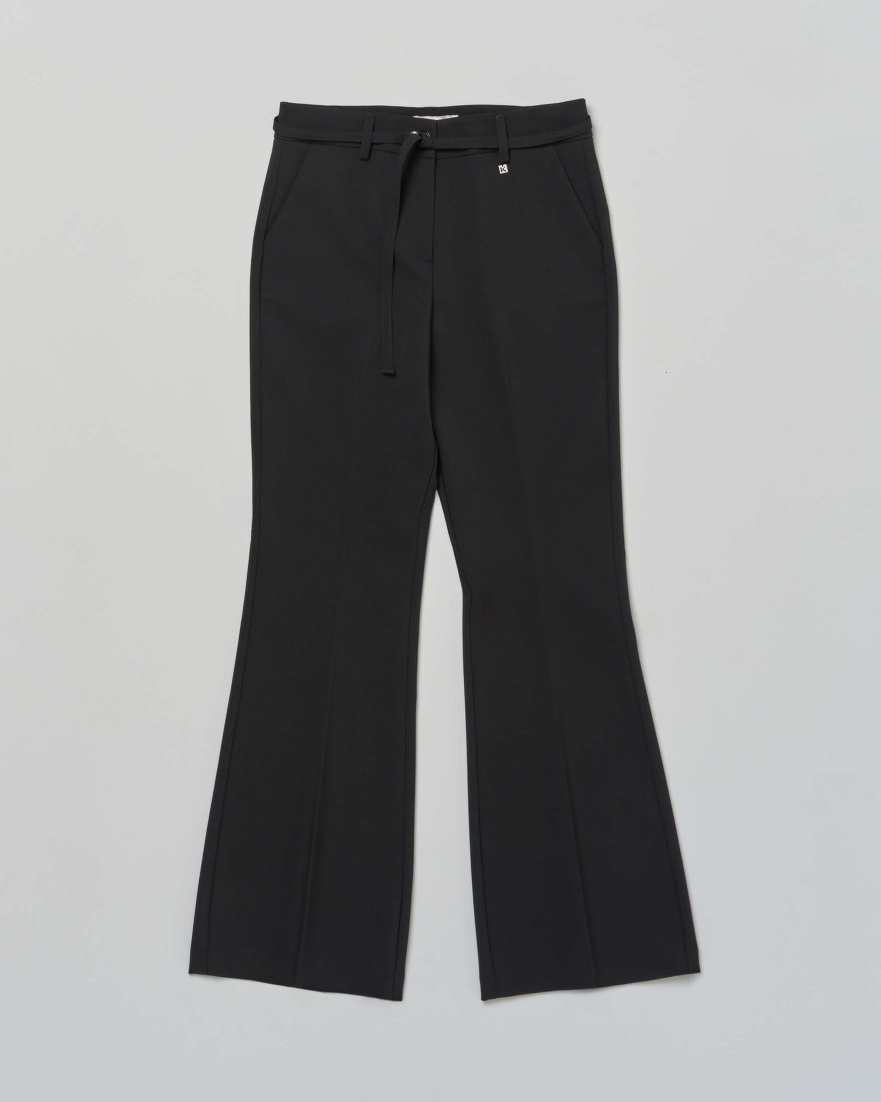 Pantalone Kocca nero flare in tessuto cady con cinturina