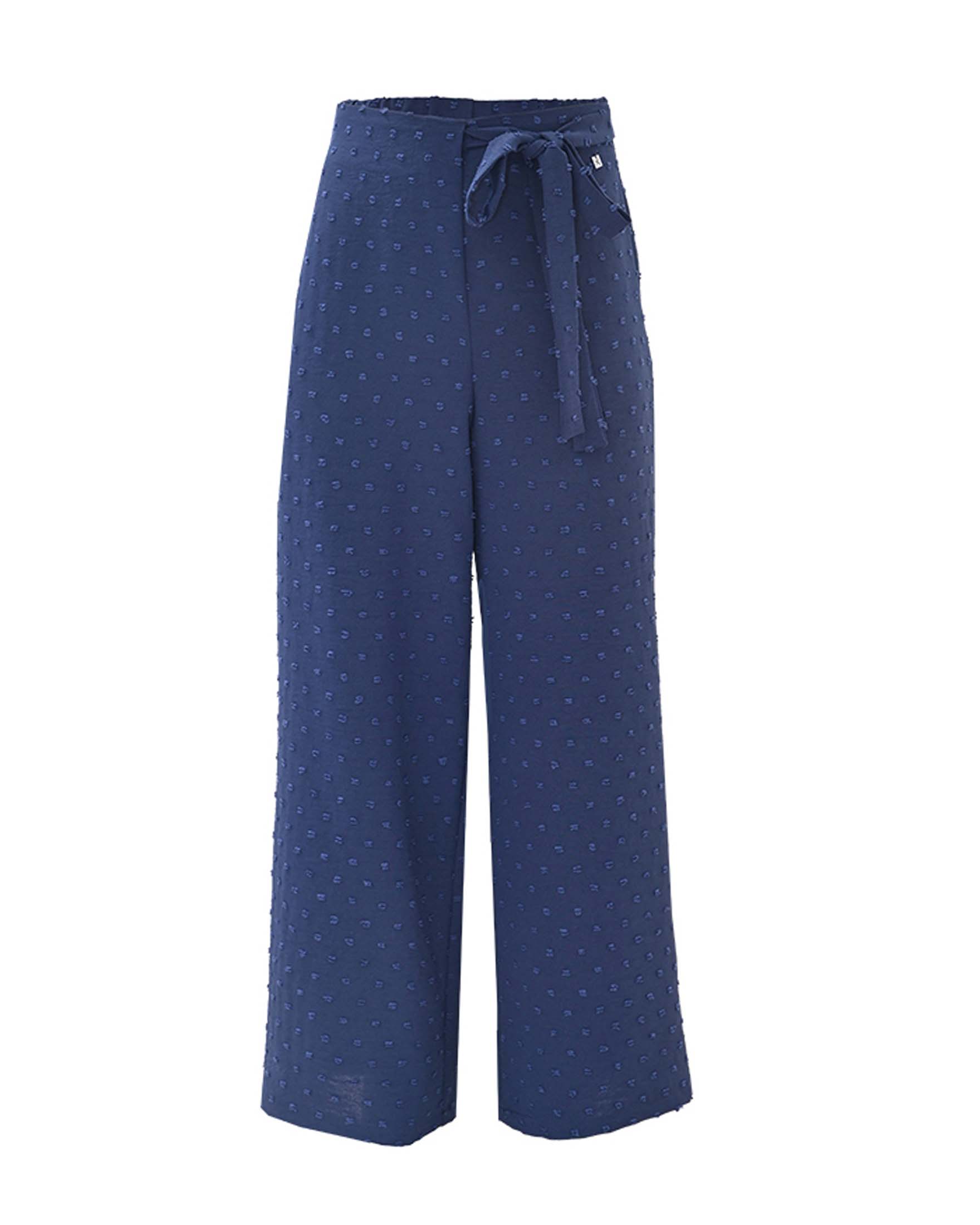Pantalone palazzo blu Kocca in plumetis con fiocco