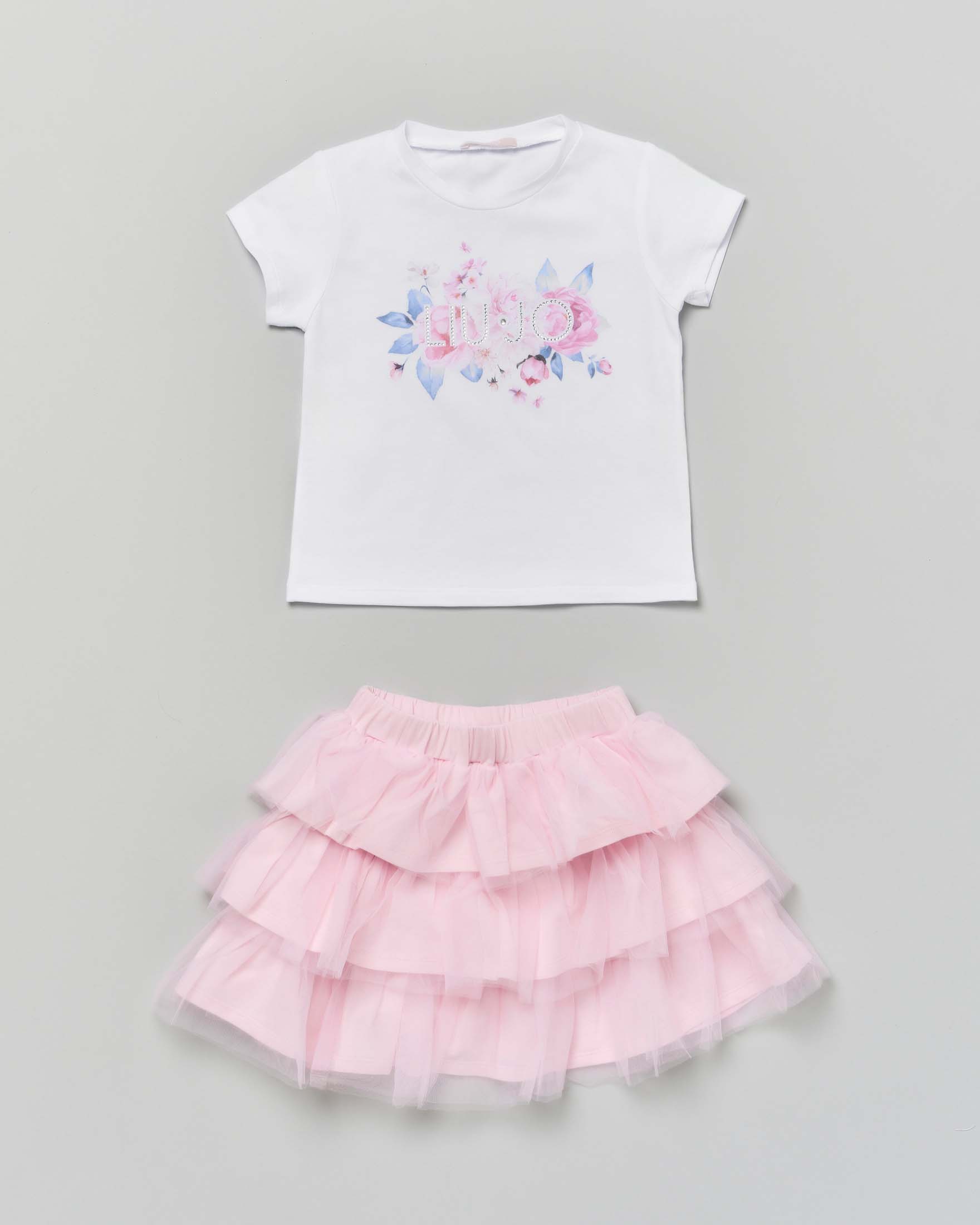 Completo Liu Jo t-shirt bianca e gonna in tulle rosa