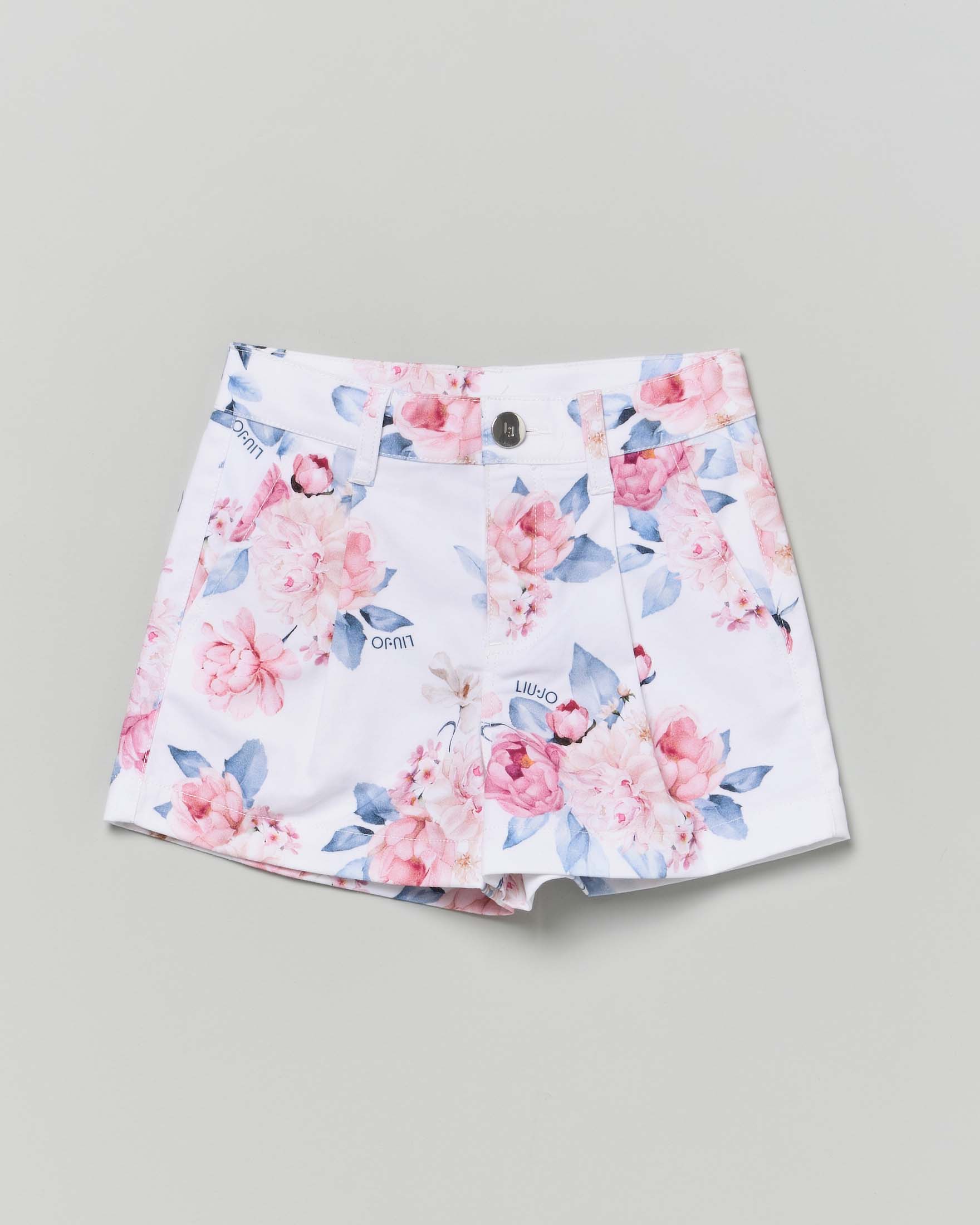 Short bianco Liu Jo in drill con fantasia floreale rose