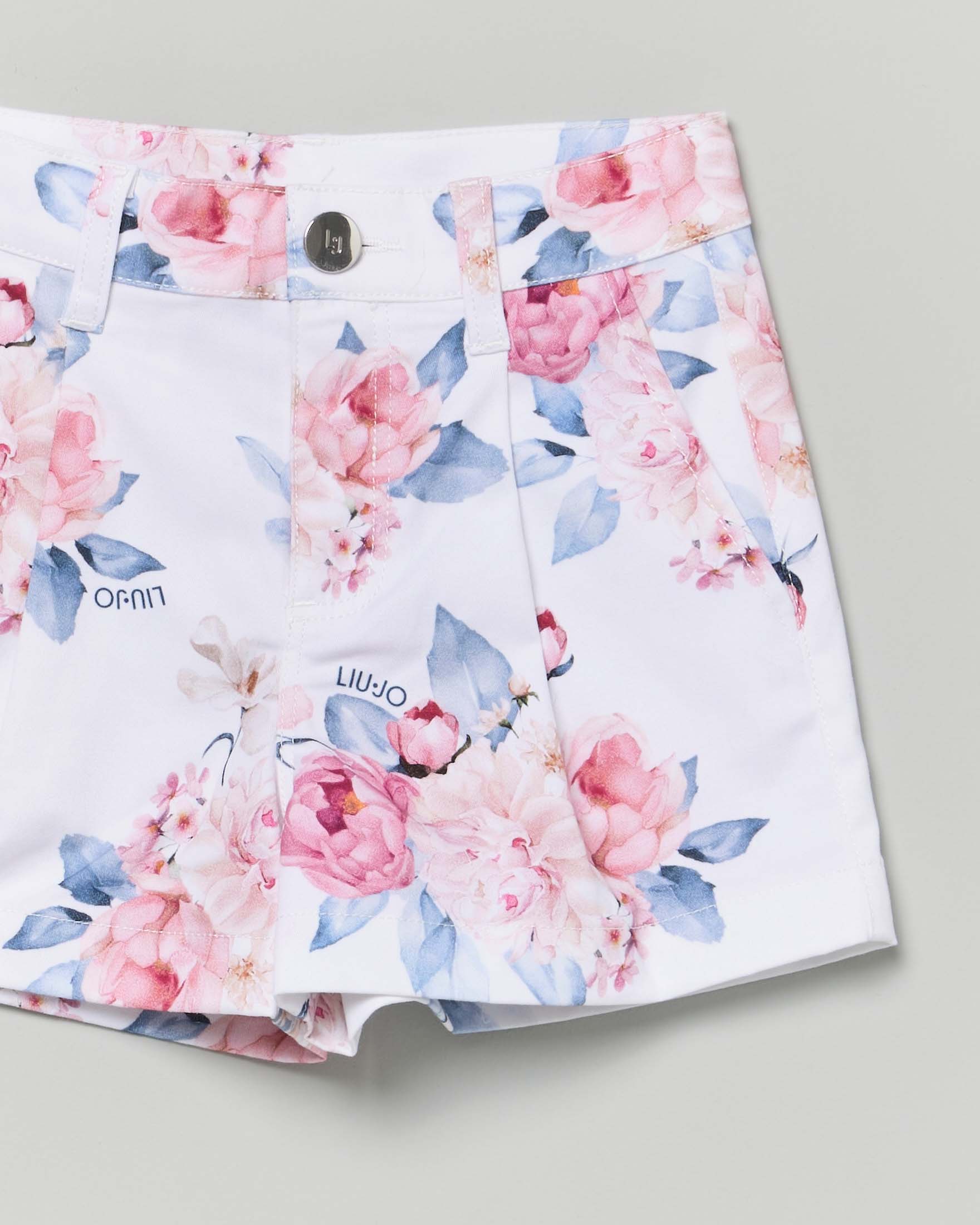 Short bianco Liu Jo in drill con fantasia floreale rose image