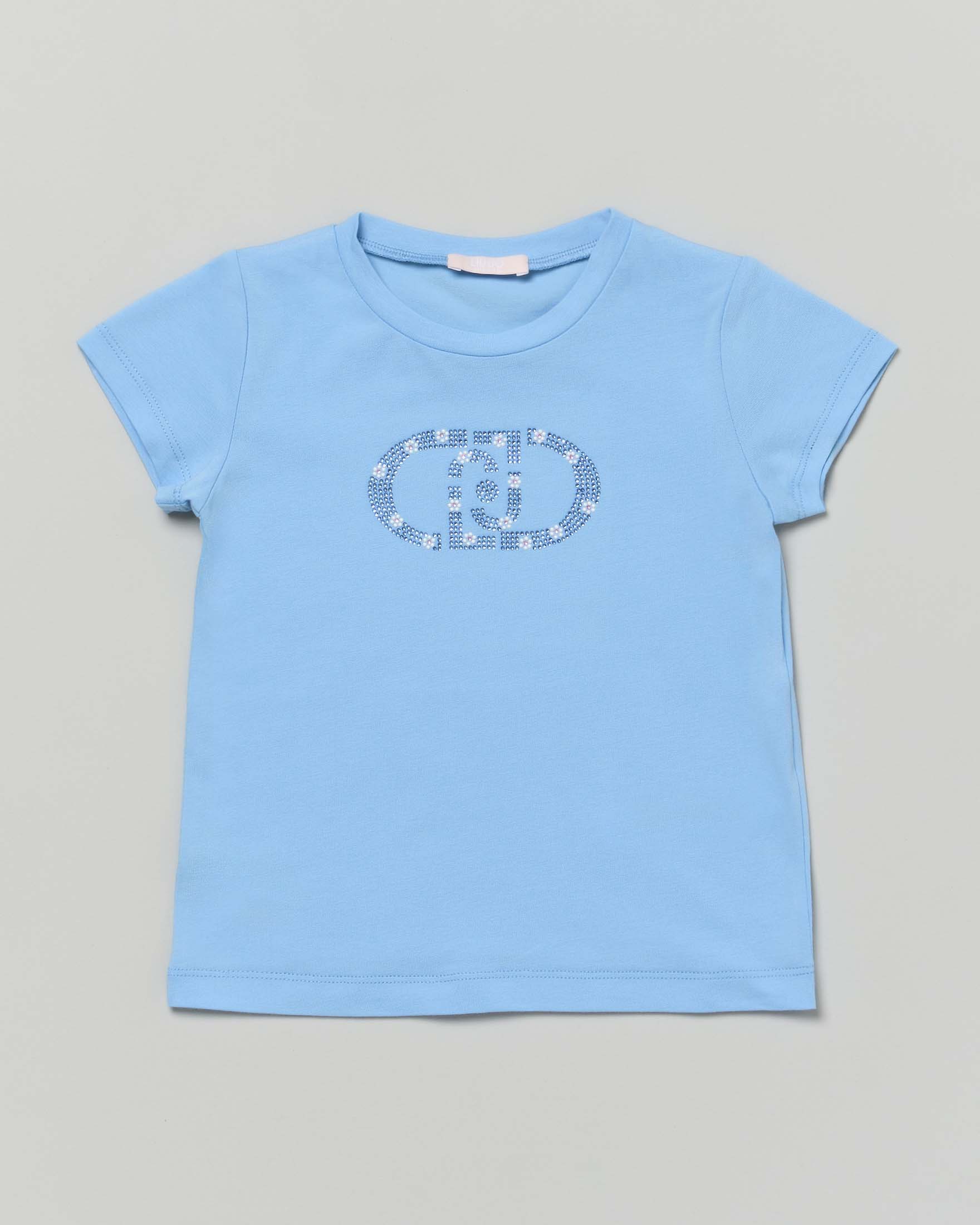 T-shirt Liu Jo azzurra mezza manica con logo icon in strass