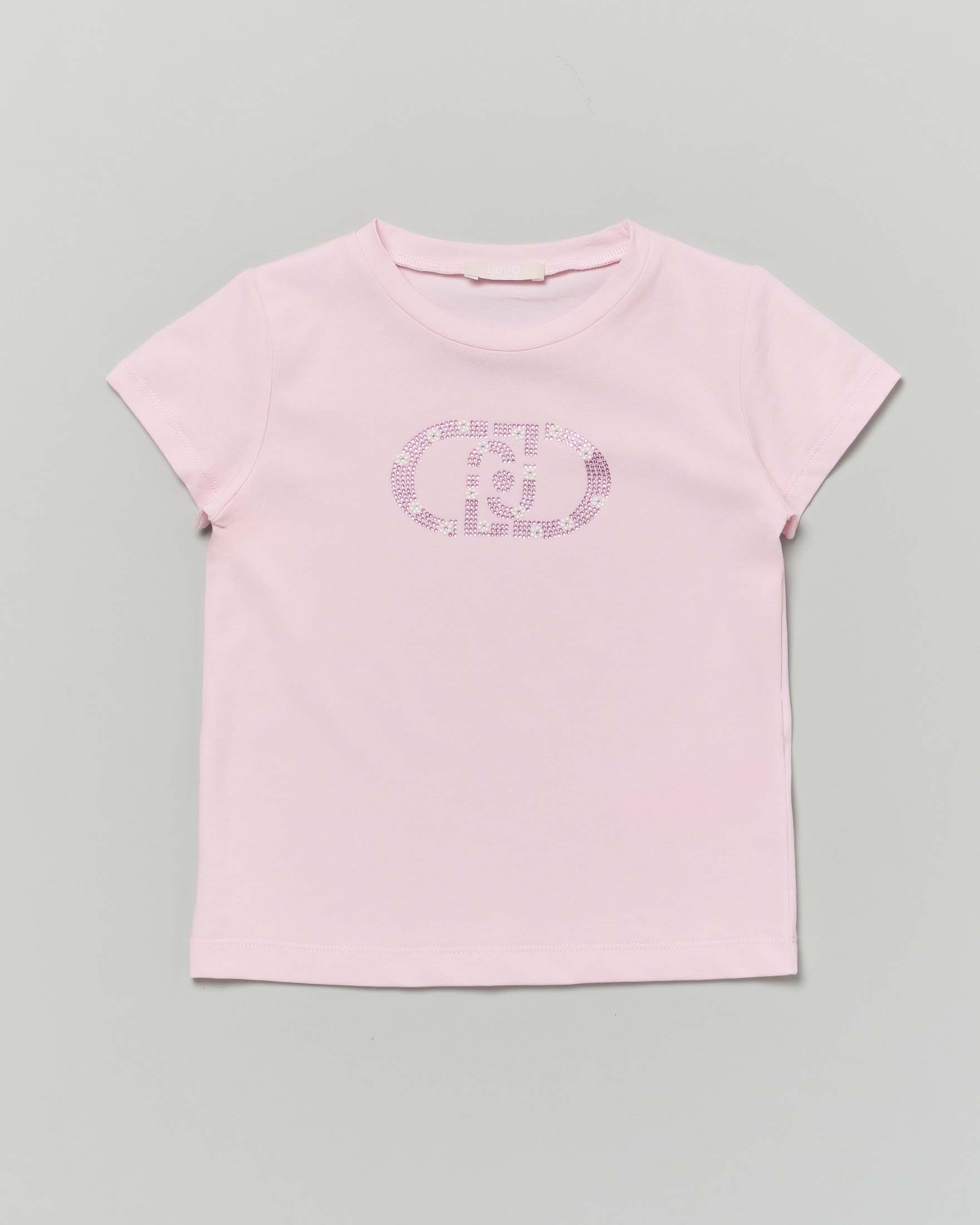 T-shirt Liu Jo rosa mezza manica con logo icon in strass