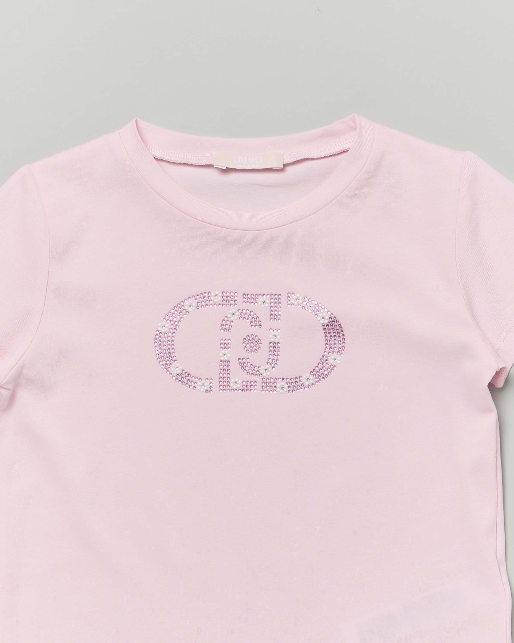 T-shirt Liu Jo rosa mezza manica con logo icon in strass image