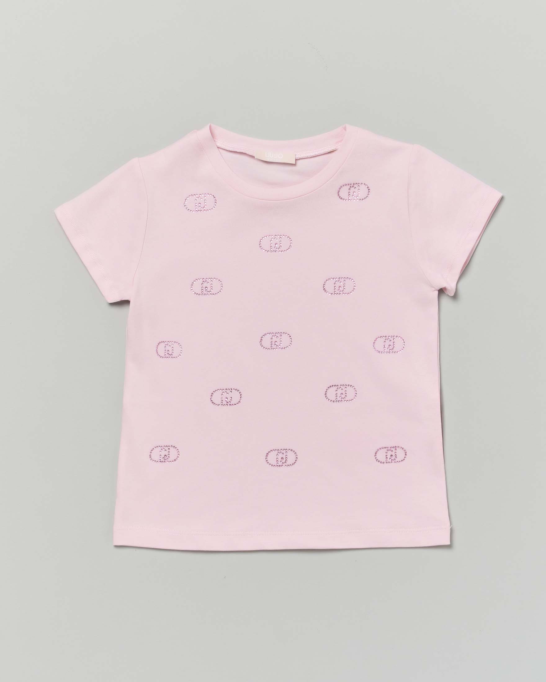 T-shirt Liu Jo rosa mezza manica con mini logo icon in strass all over