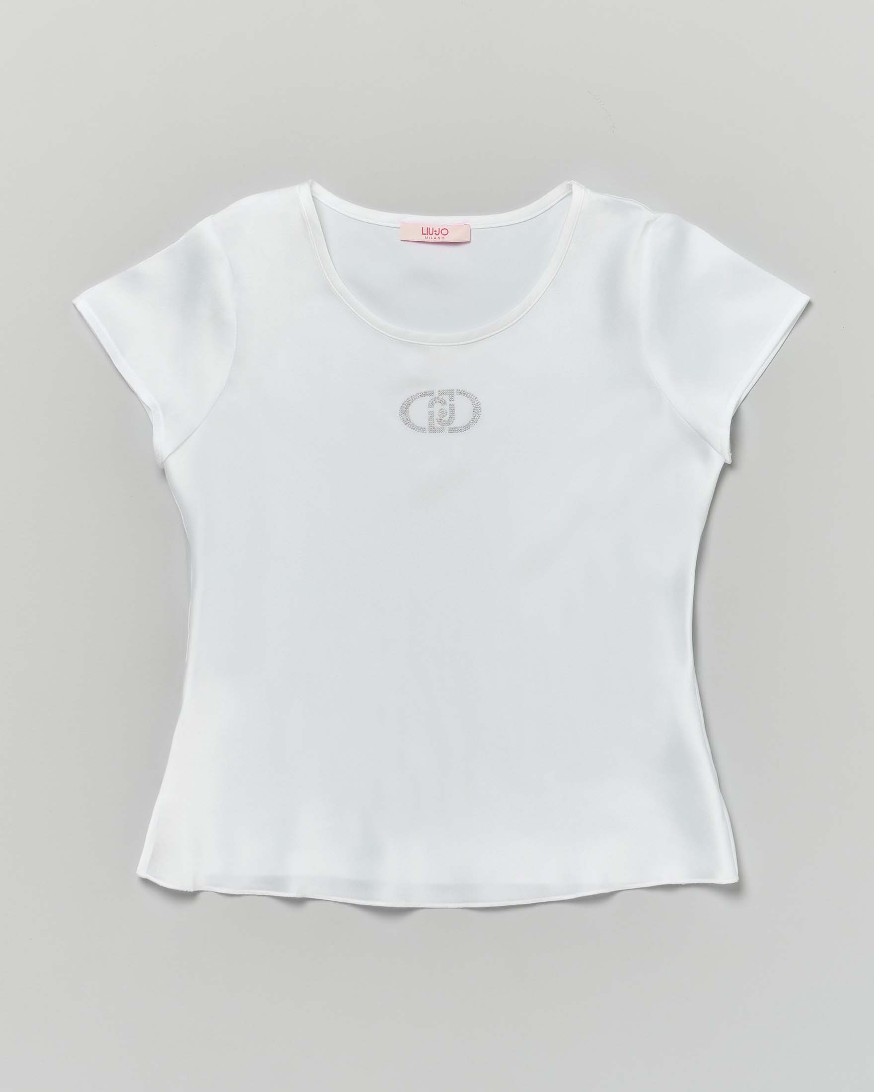 T-shirt bianca Liu Jo in raso con logo monogram in strass