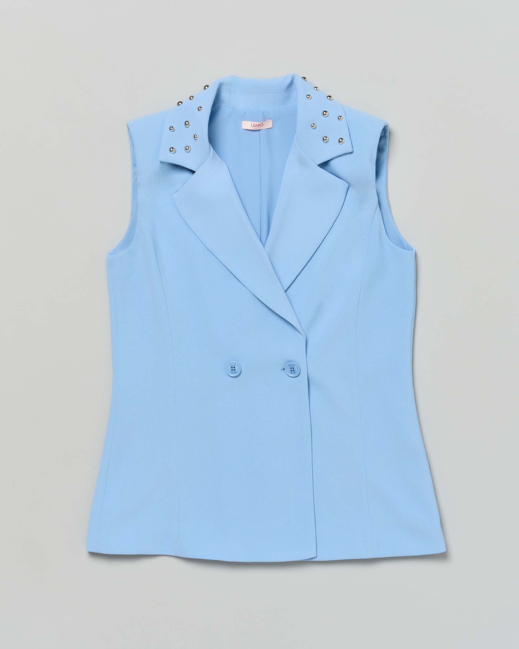 Blazer gilet Liu Jo azzurro in cady con borchie