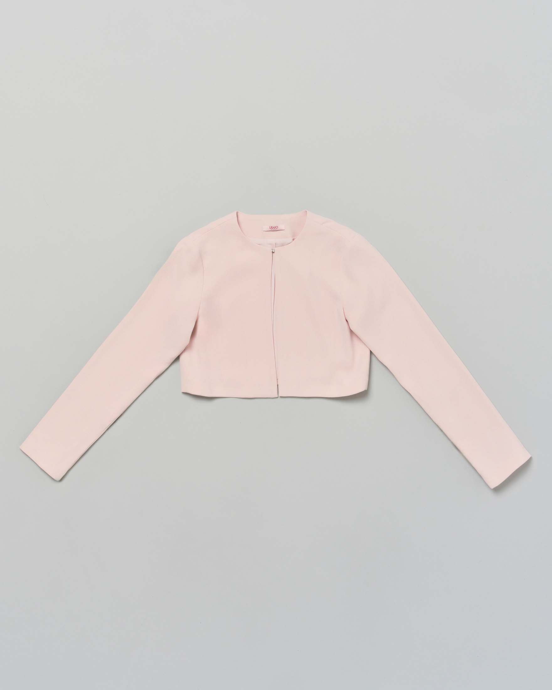 Bolero cropped Liu Jo rosa cipria in crepe con strass