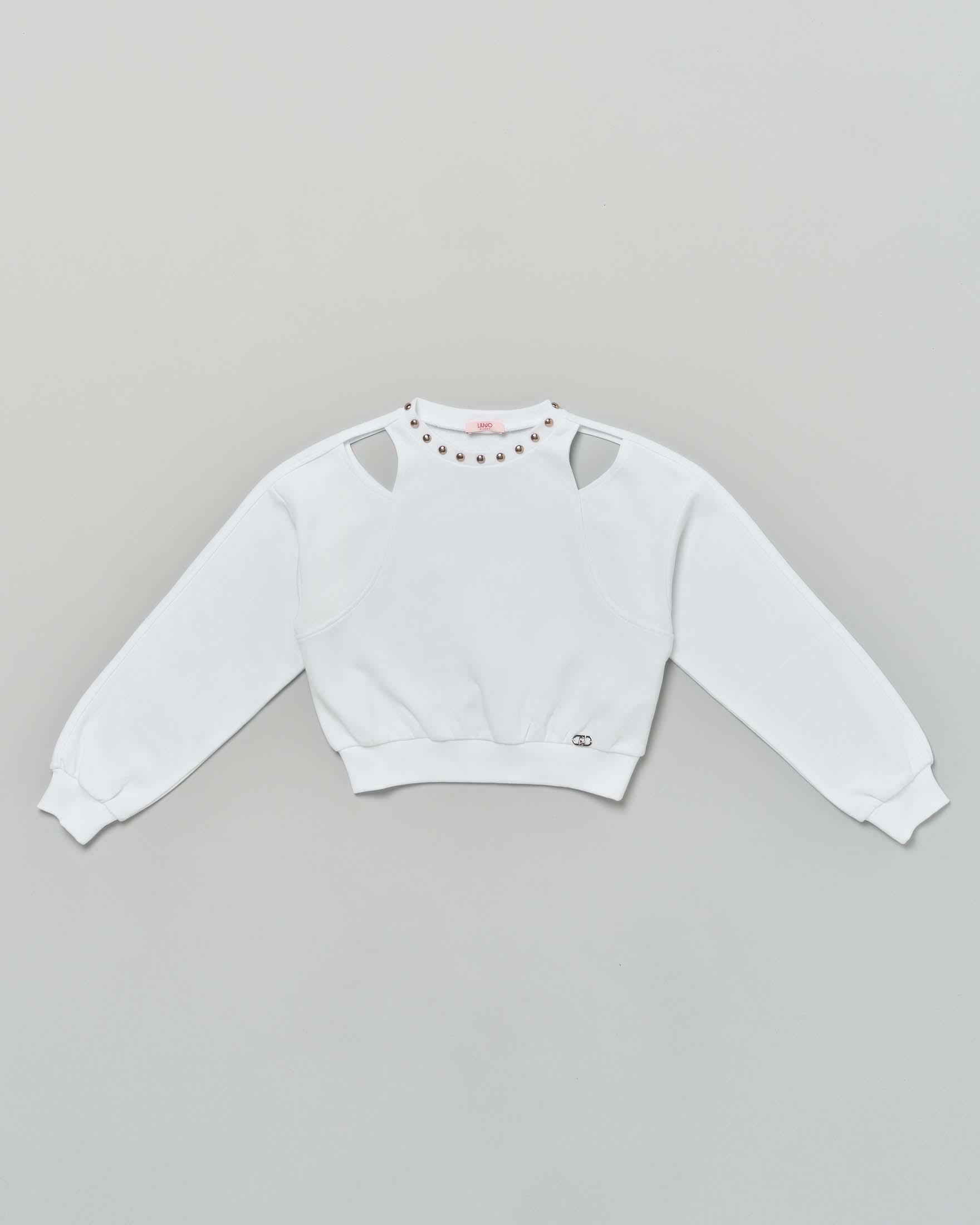 Felpa bianca garzata Liu Jo con cut out e borchie