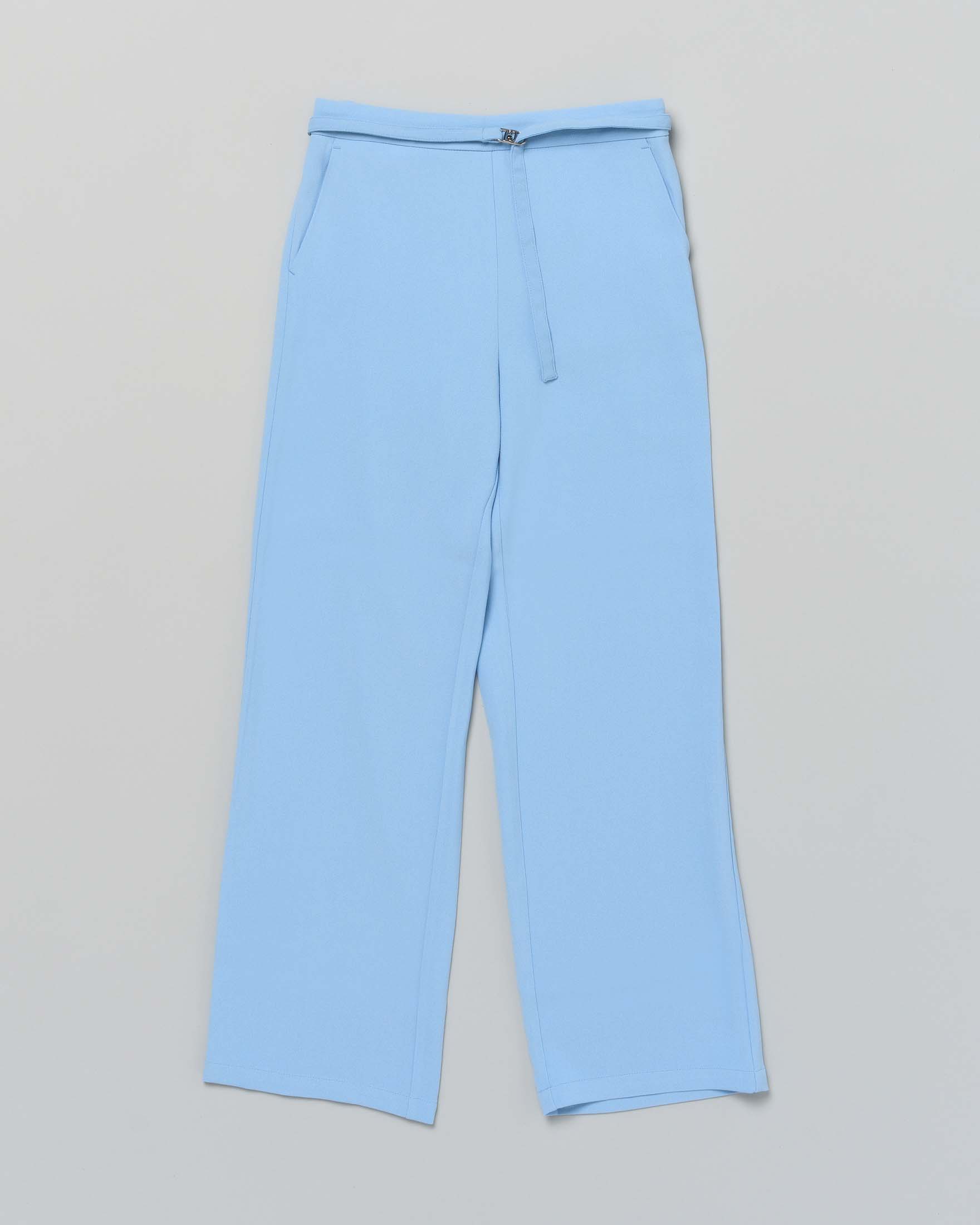 Pantalone palazzo Liu Jo in cady azzurro con cinturino