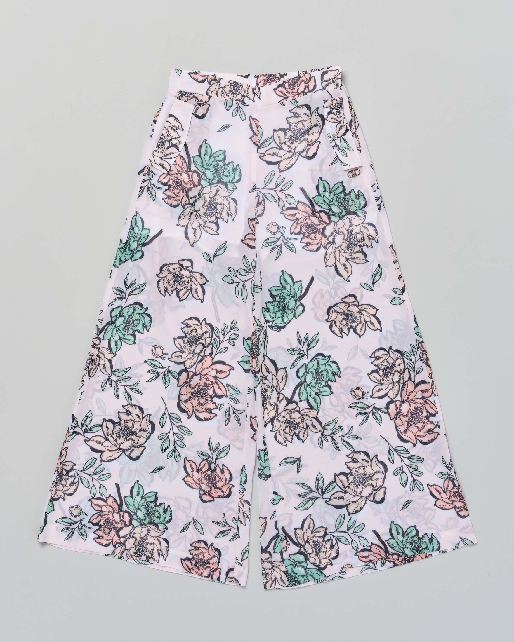 Pantalone cropped Liu Jo in tessuto semitrasparente con fantasia floreale