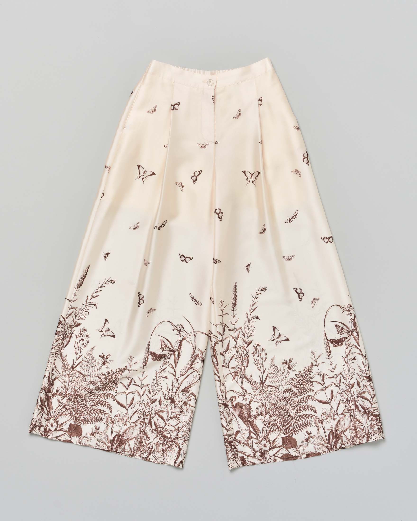 Pantalone palazzo Liu Jo avorio e beigein raso con fantasia natura