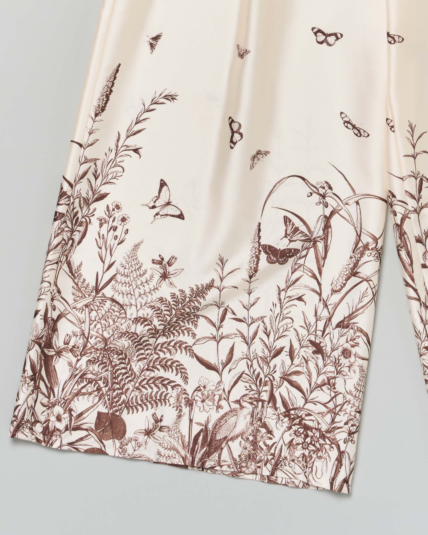 Pantalone palazzo Liu Jo avorio e beigein raso con fantasia natura image