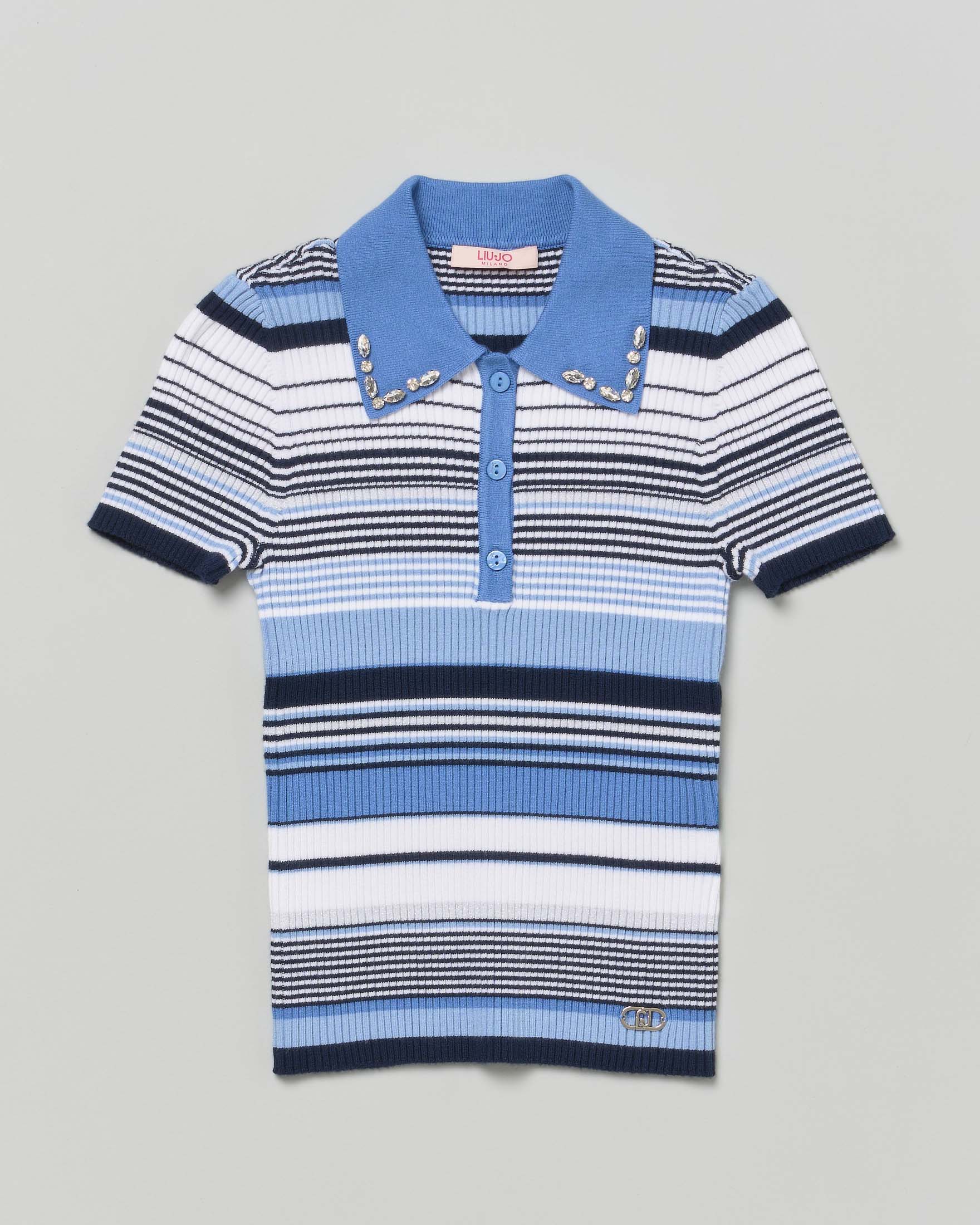 Polo Liu Jo a righe azzurre e bianche con strass