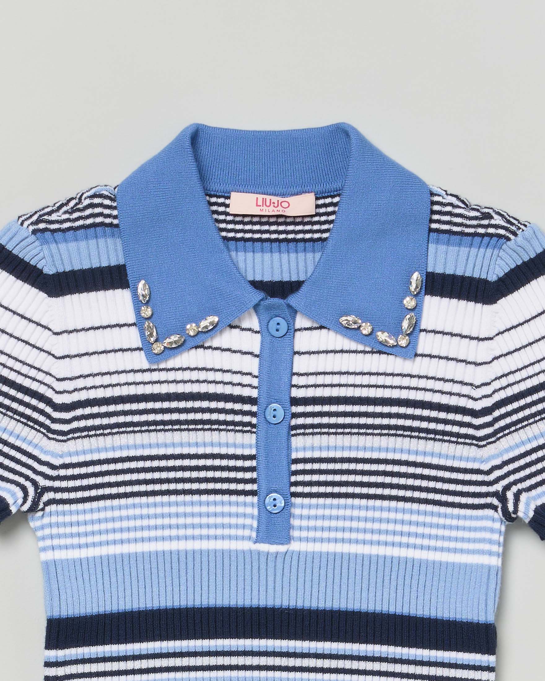 Polo Liu Jo a righe azzurre e bianche con strass image