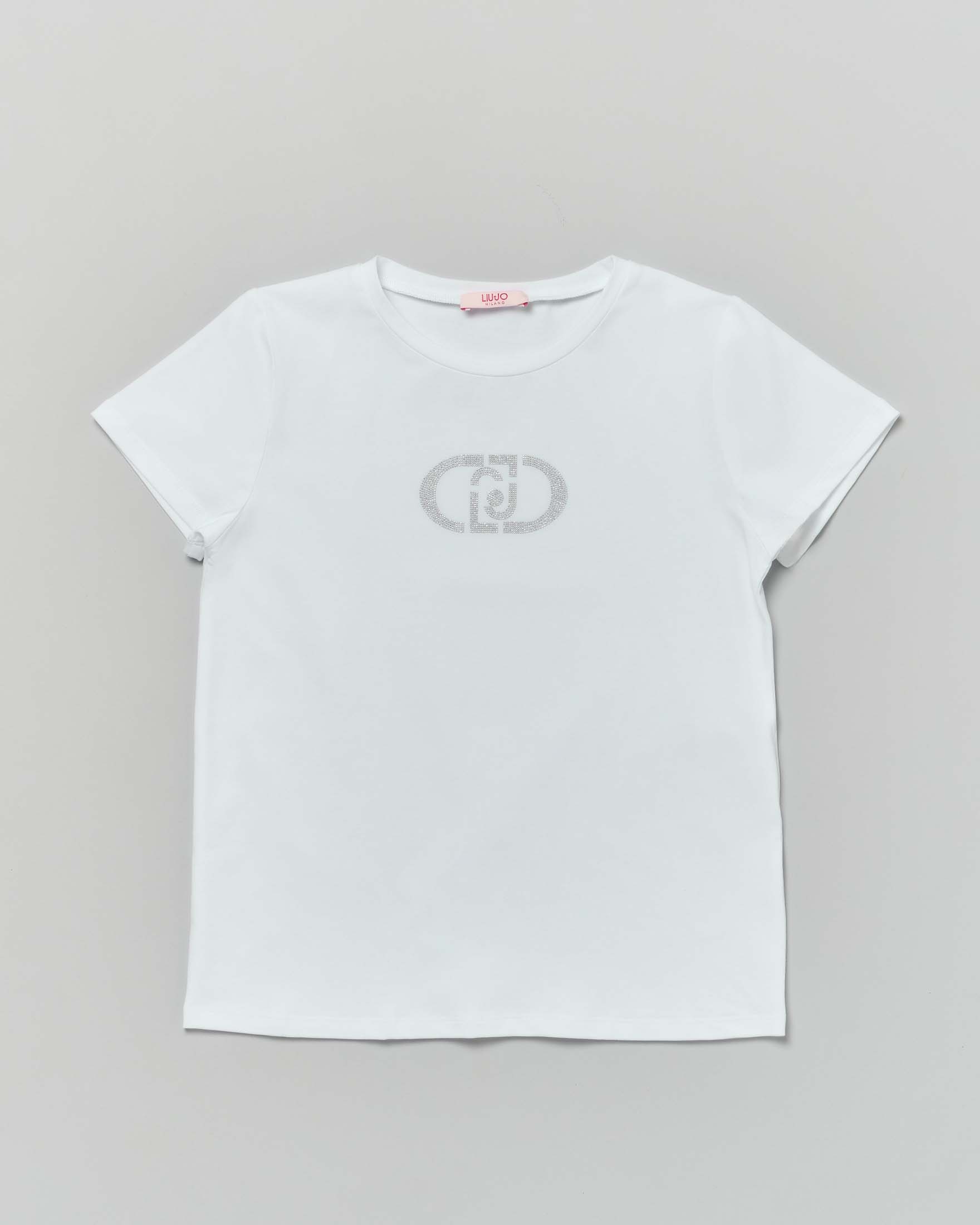 T-shirt Liu Jo bianca mezza manica con logo icon in strass
