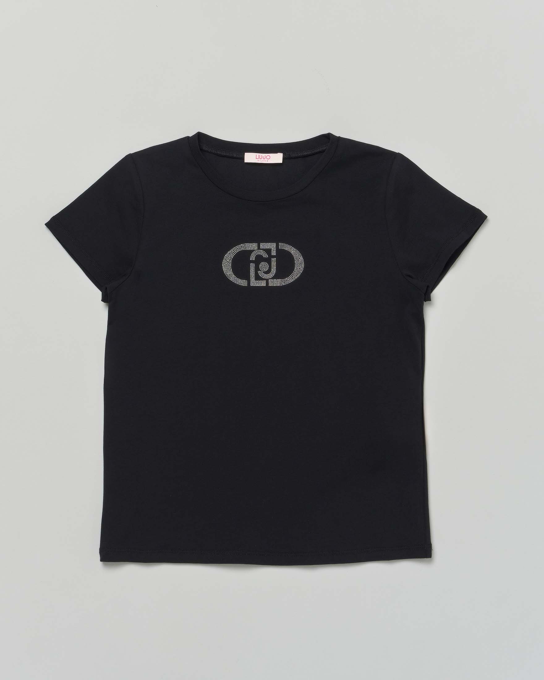 T-shirt Liu Jo nera mezza manica con logo icon in strass