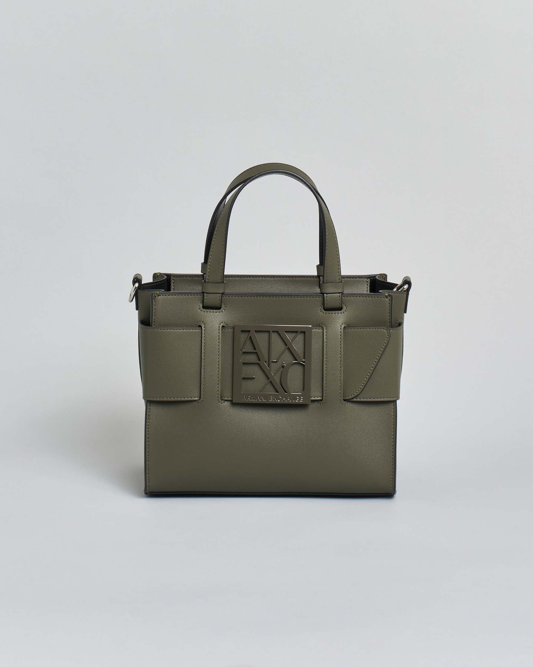 Tote bag piccola Exchange verde militare con doppi manici e tracolla