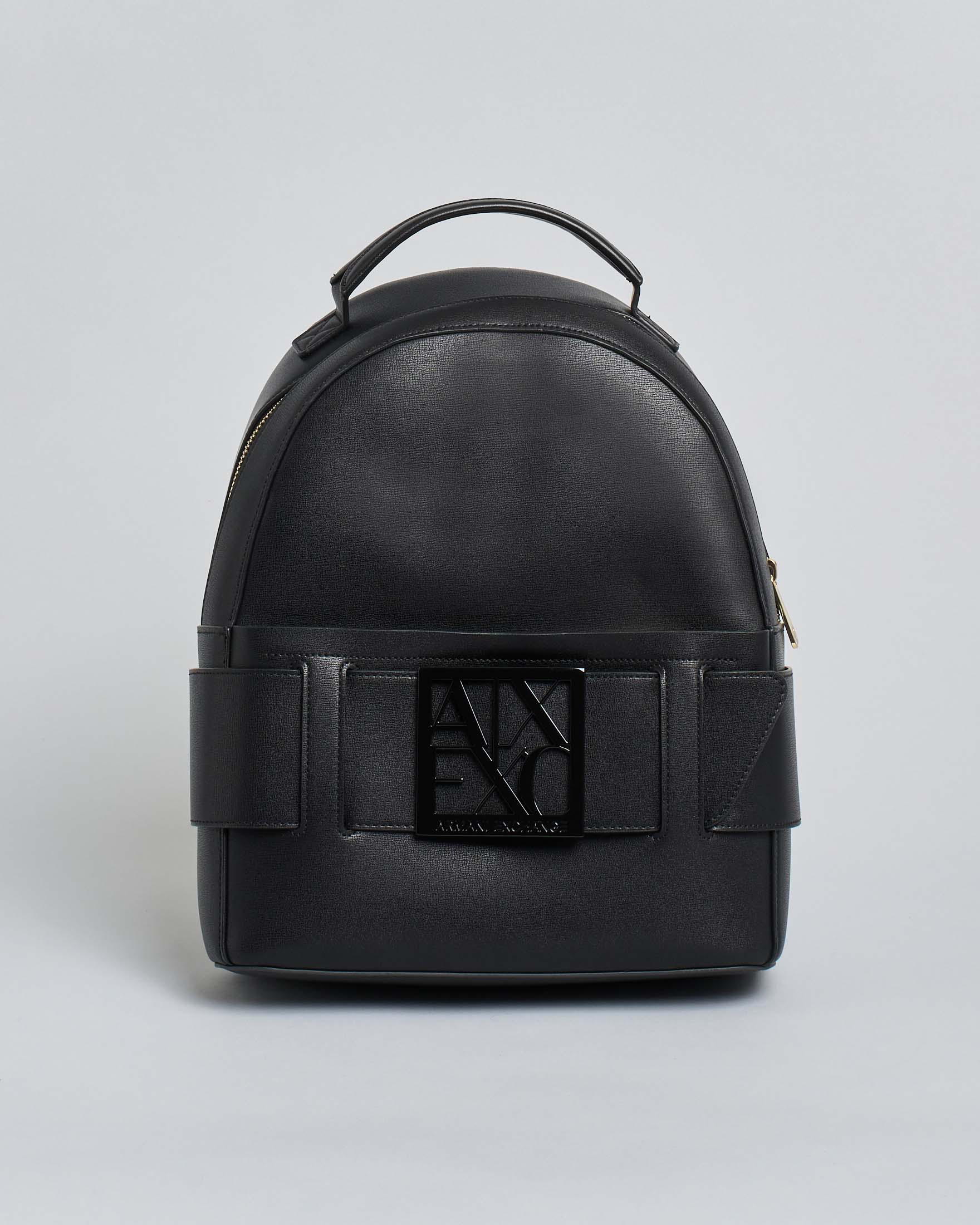 Zaino Susie Armani Exchange nero in similpelle con fibbia logo tono su tono