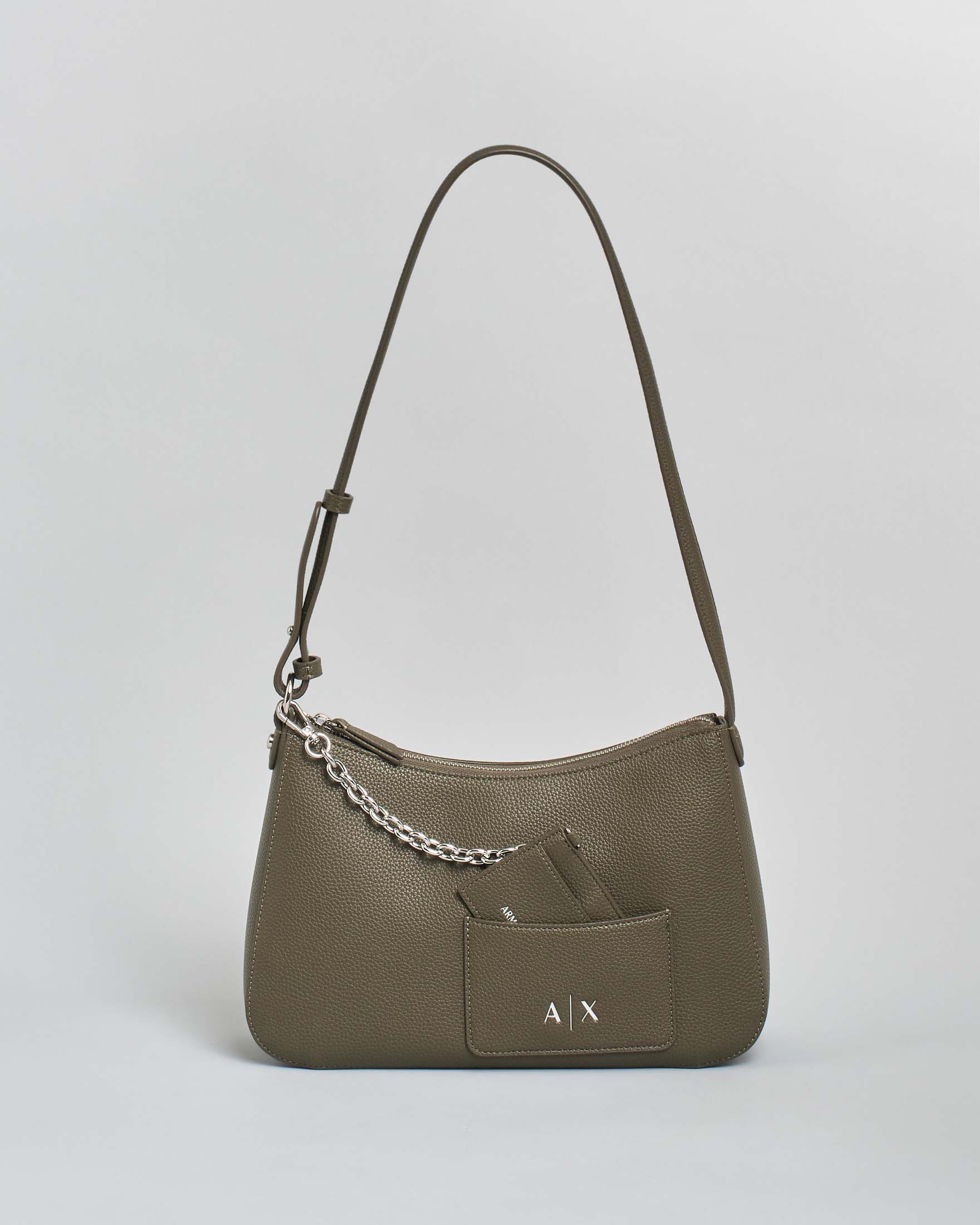 Borsa a spalla Exchange verde militare con tasca esterna e lettering logo