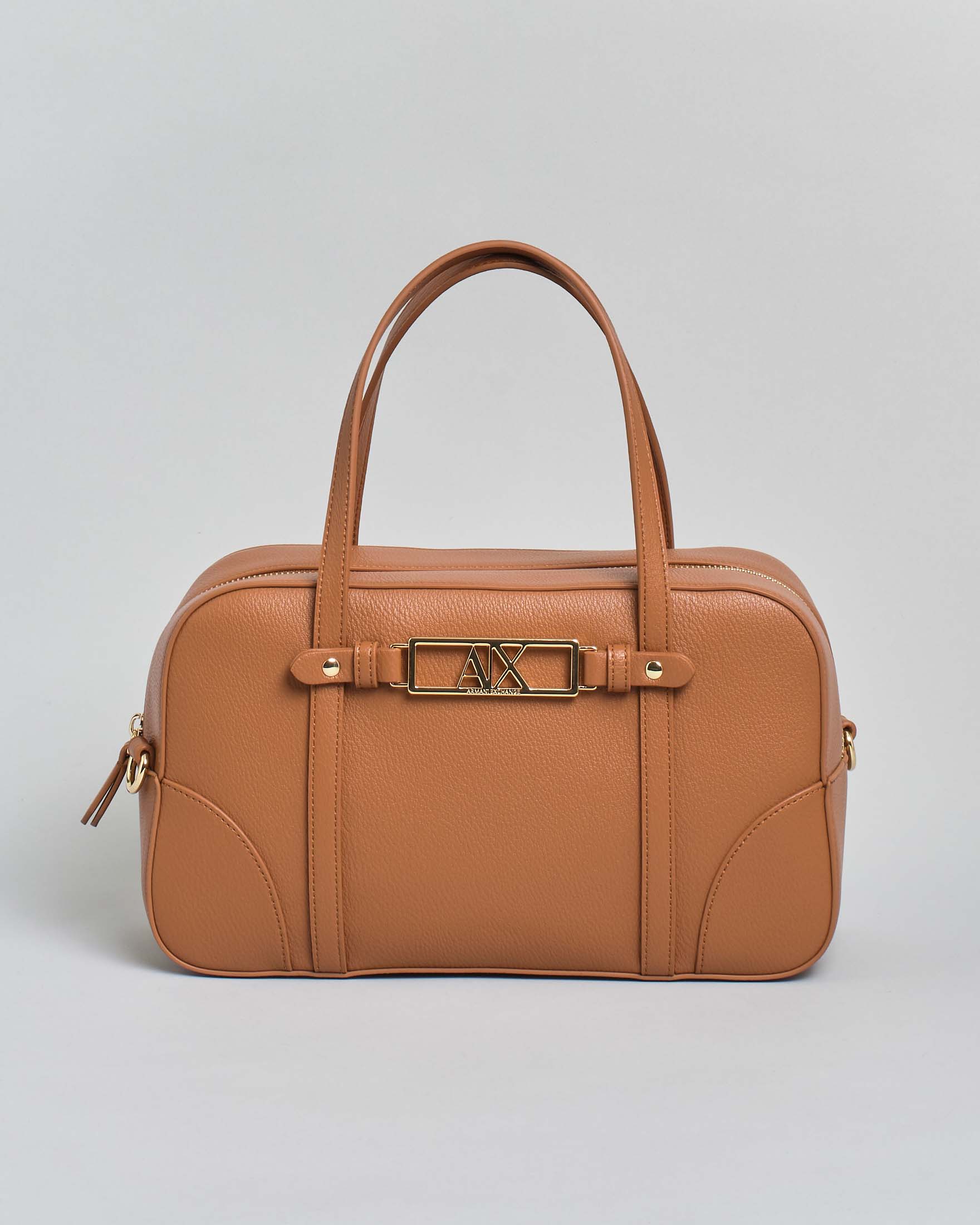 Borsa a mano piccola a bauletto Exchange color cuoio con tasche esterne