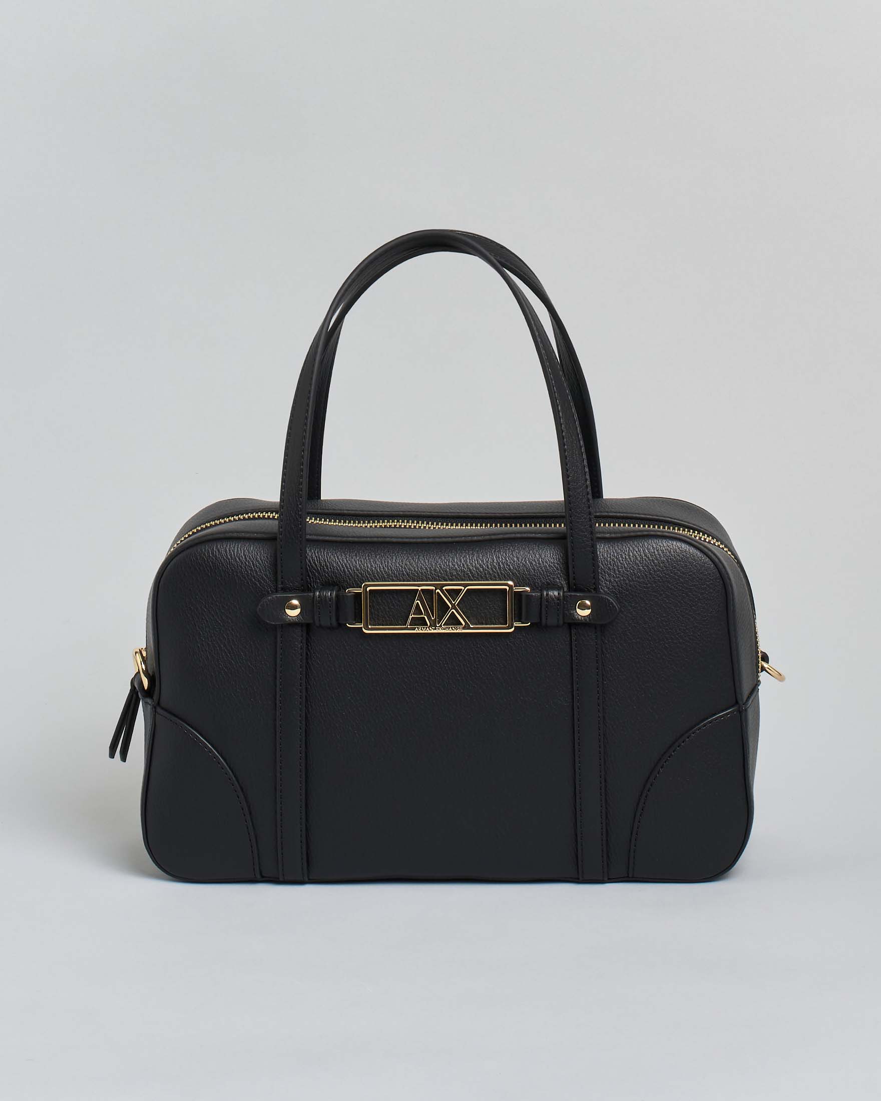Borsa a mano piccola a bauletto Exchange nero con tasche esterne