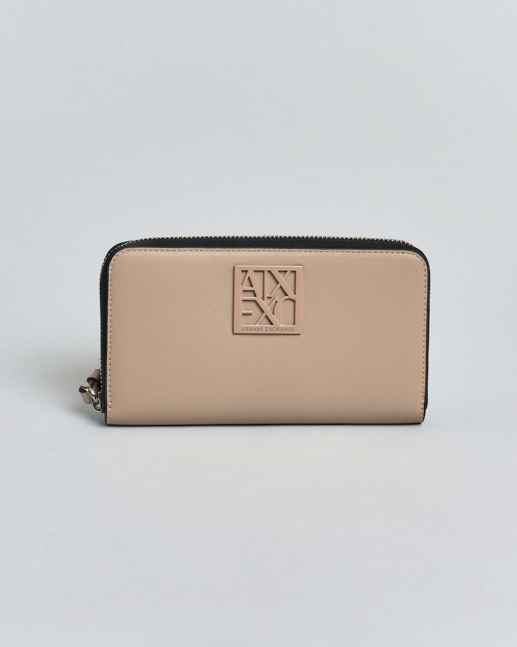 Portafoglio bifold Armani Exchange beige con fibbia logo